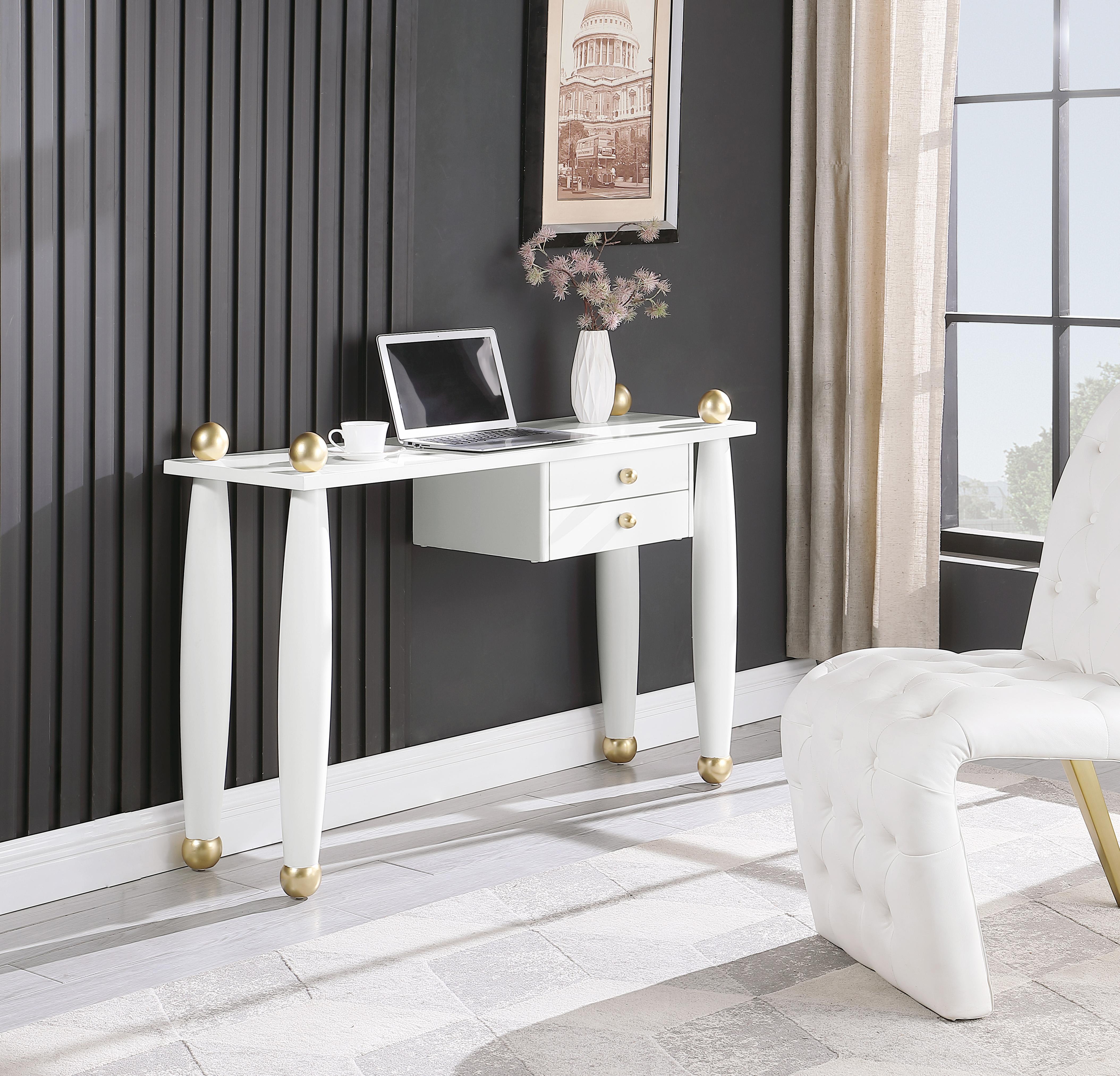 Etro White / Gold Desk/Console - Luxury Home Furniture (MI)