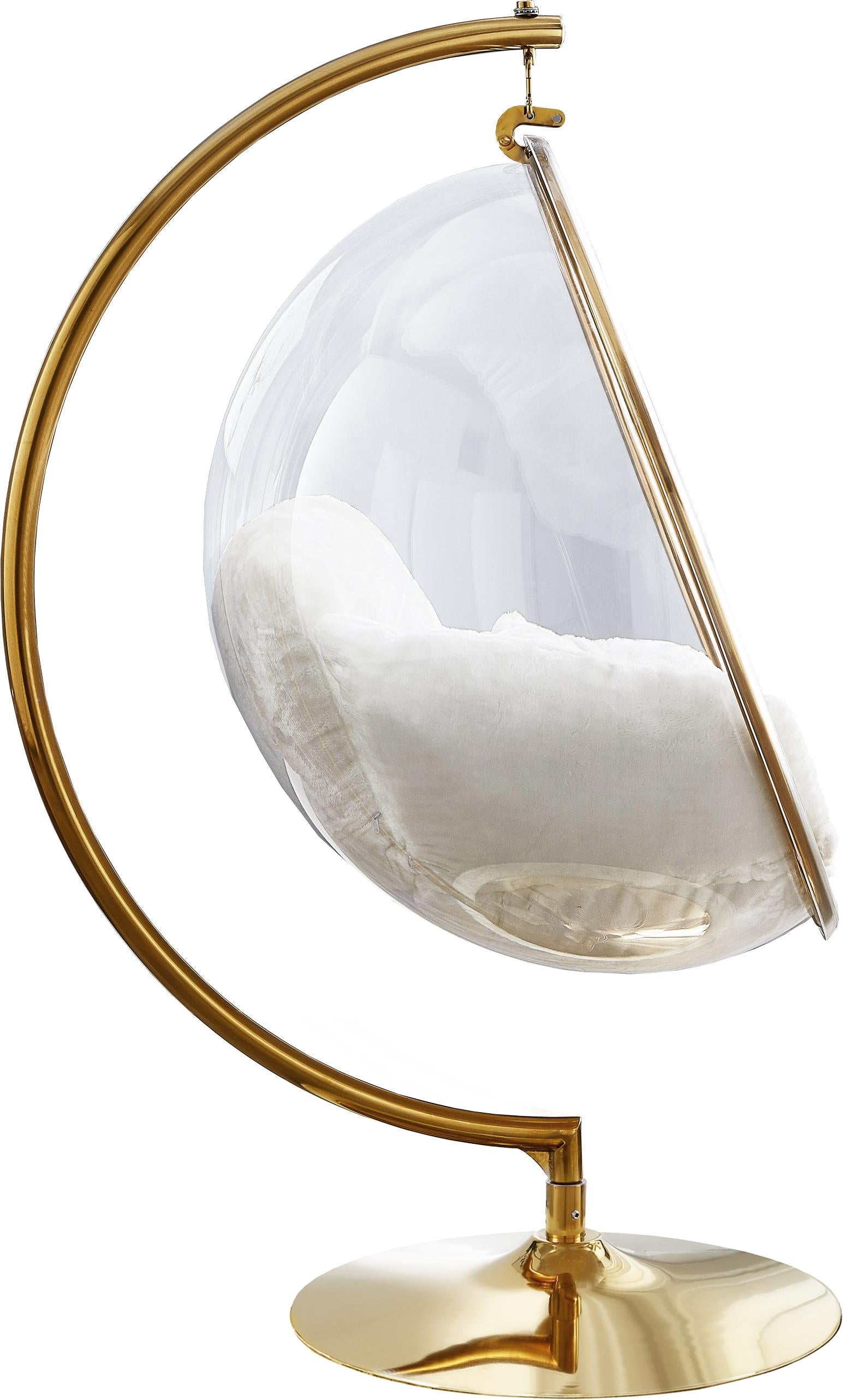 Luna White Faux Fur Acrylic Swing Accent Chair - Luxury Home Furniture (MI)