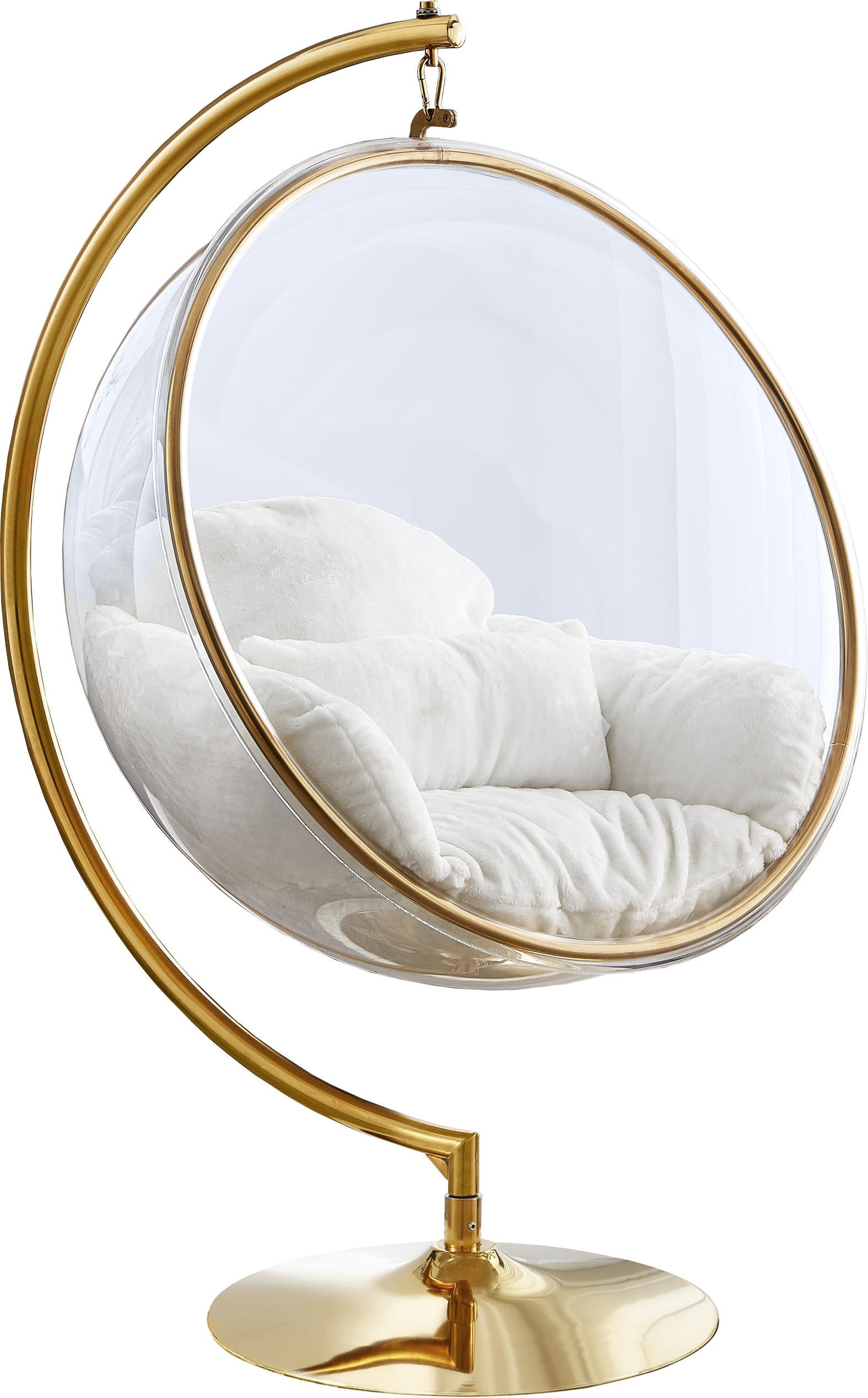 Luna White Faux Fur Acrylic Swing Accent Chair - Luxury Home Furniture (MI)