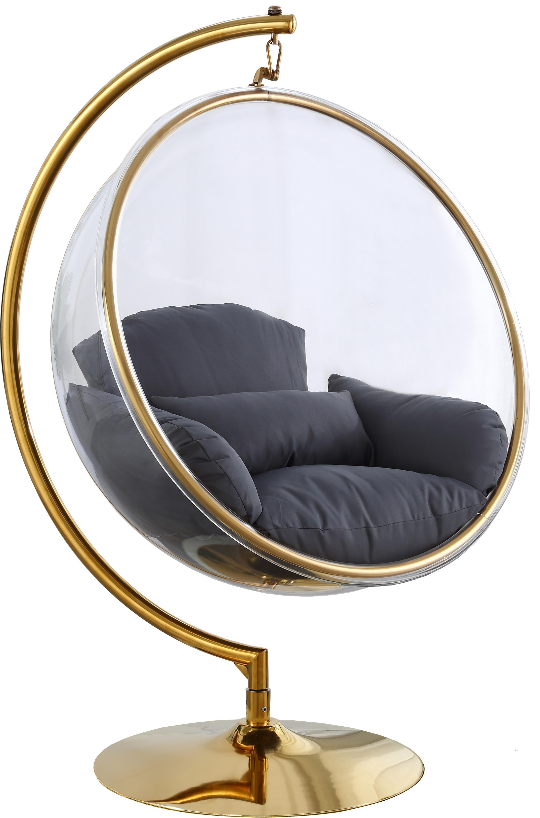 Luna Grey Fabric Acrylic Swing Bubble Accent Chair (2 Boxes)