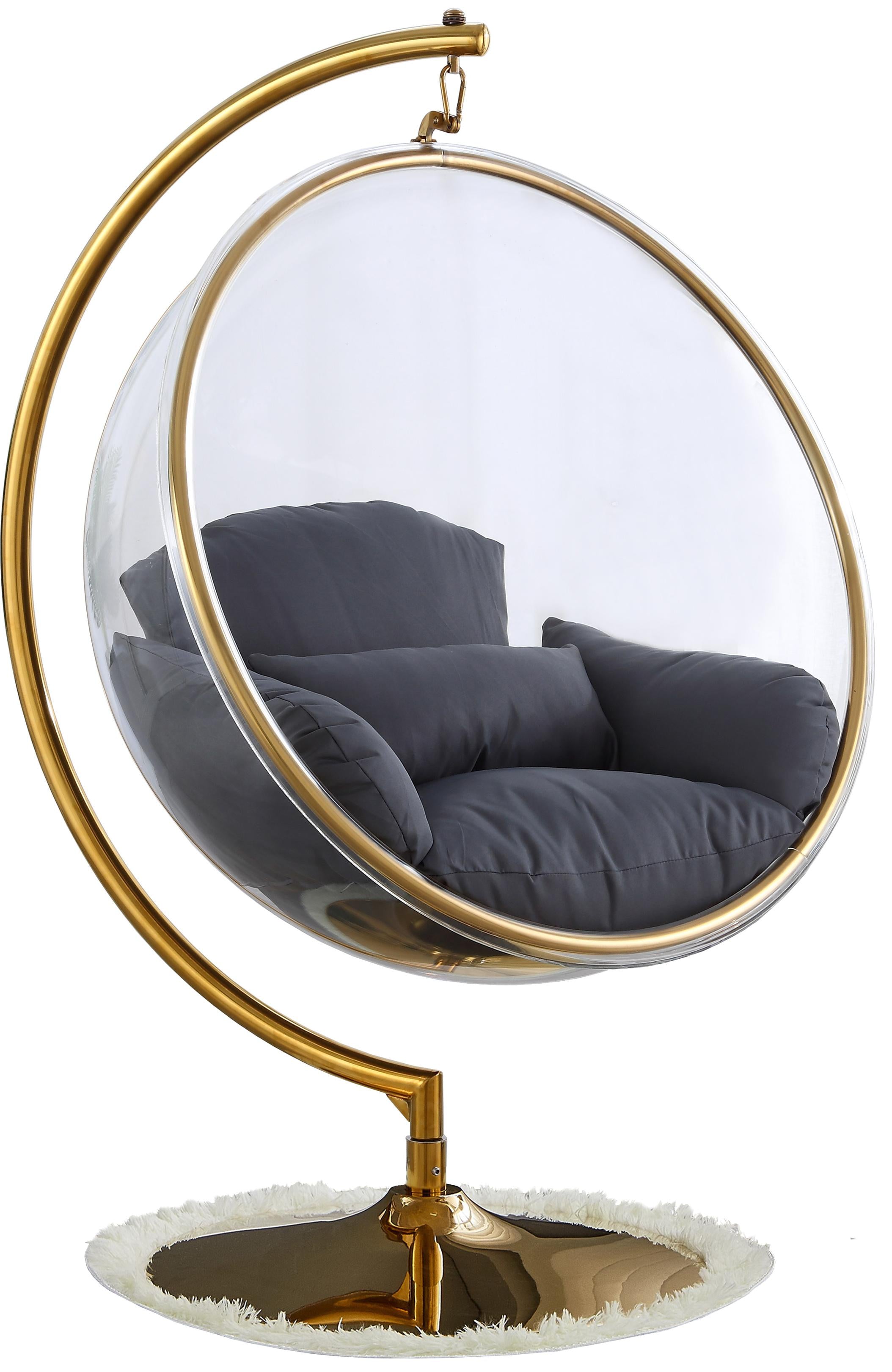 Luna Grey Fabric Acrylic Swing Bubble Accent Chair (2 Boxes) - Luxury Home Furniture (MI)
