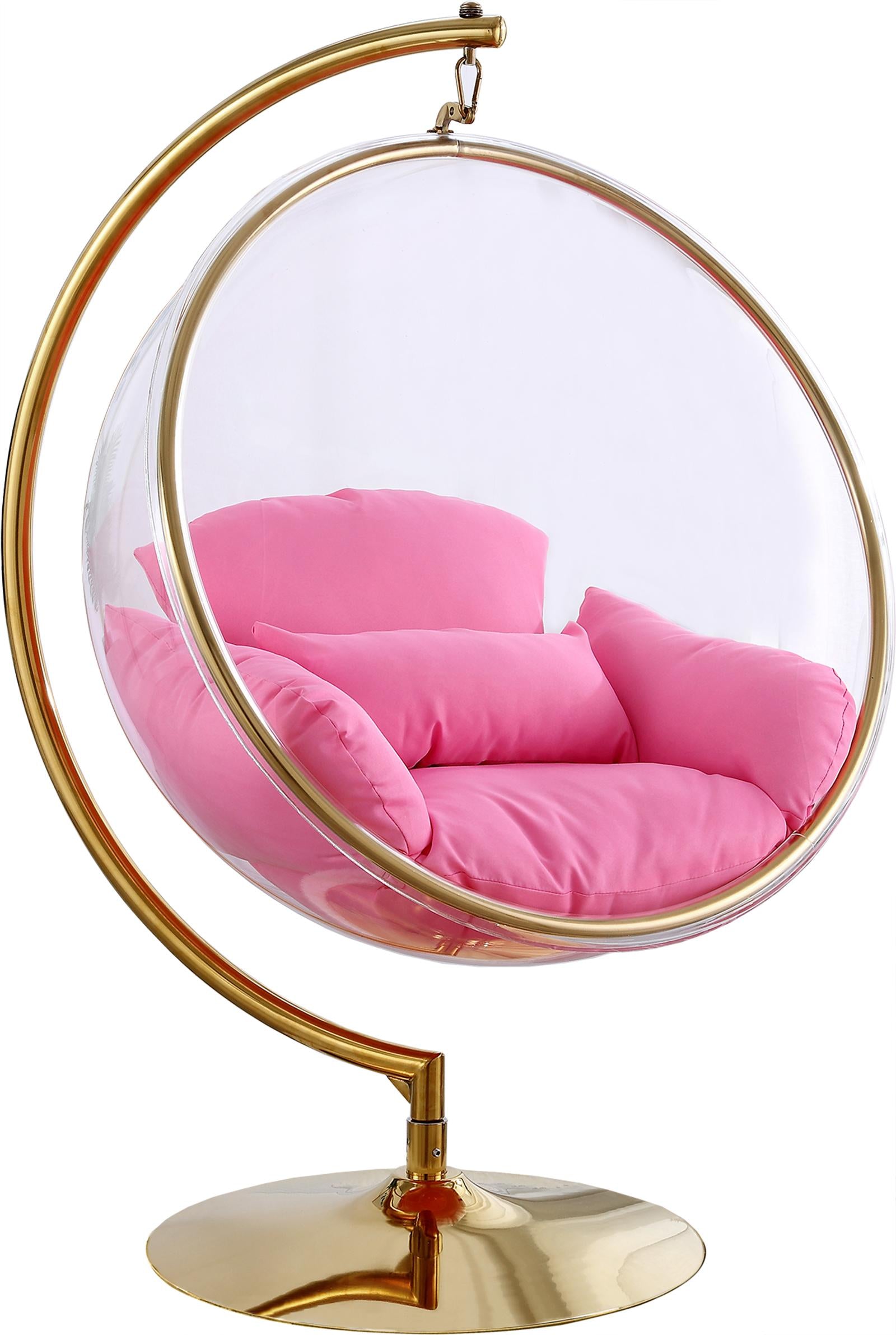 Luna Pink Fabric Acrylic Swing Bubble Accent Chair (2 Boxes) - Luxury Home Furniture (MI)