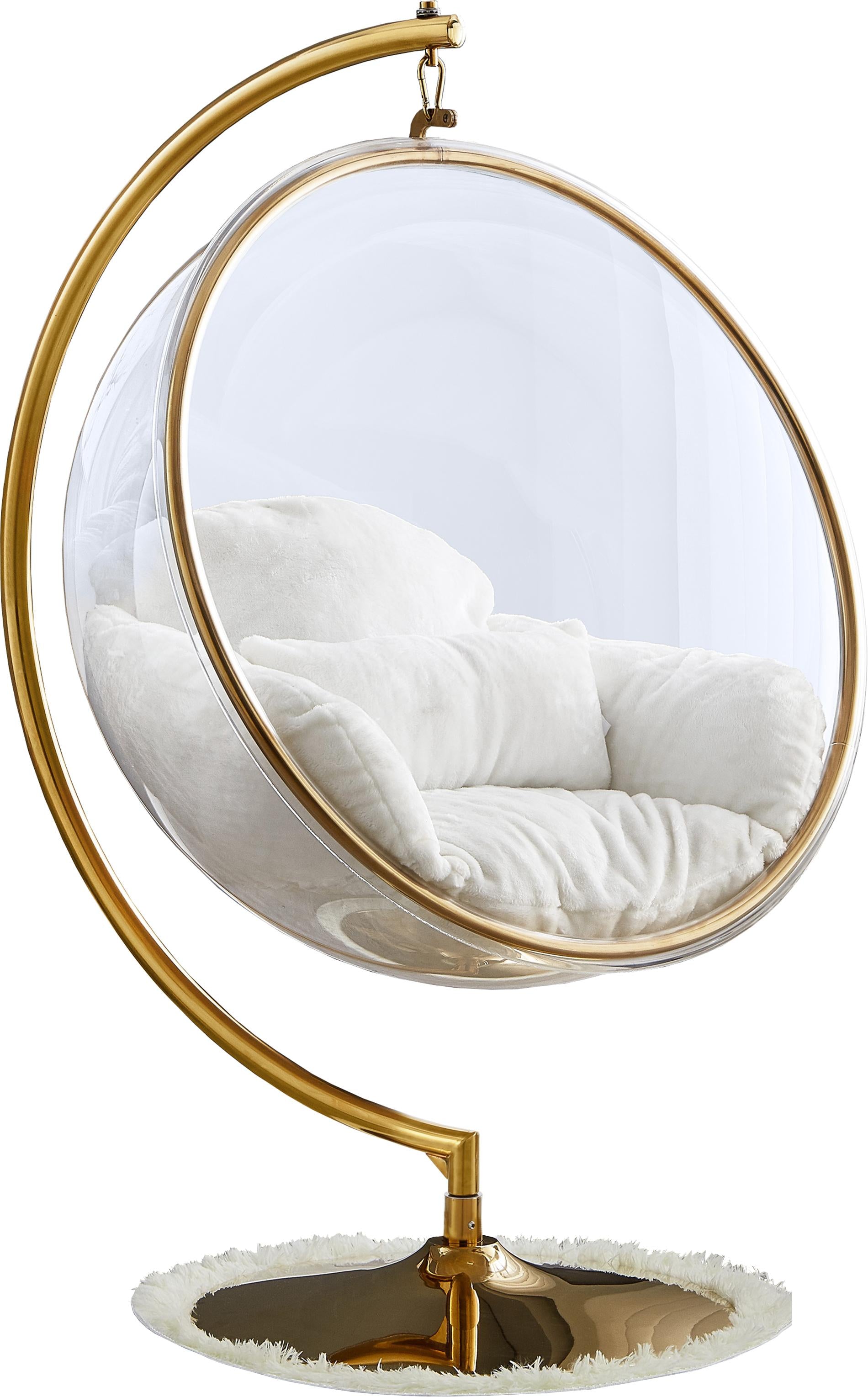Luna White Faux Fur Acrylic Swing Accent Chair - Luxury Home Furniture (MI)