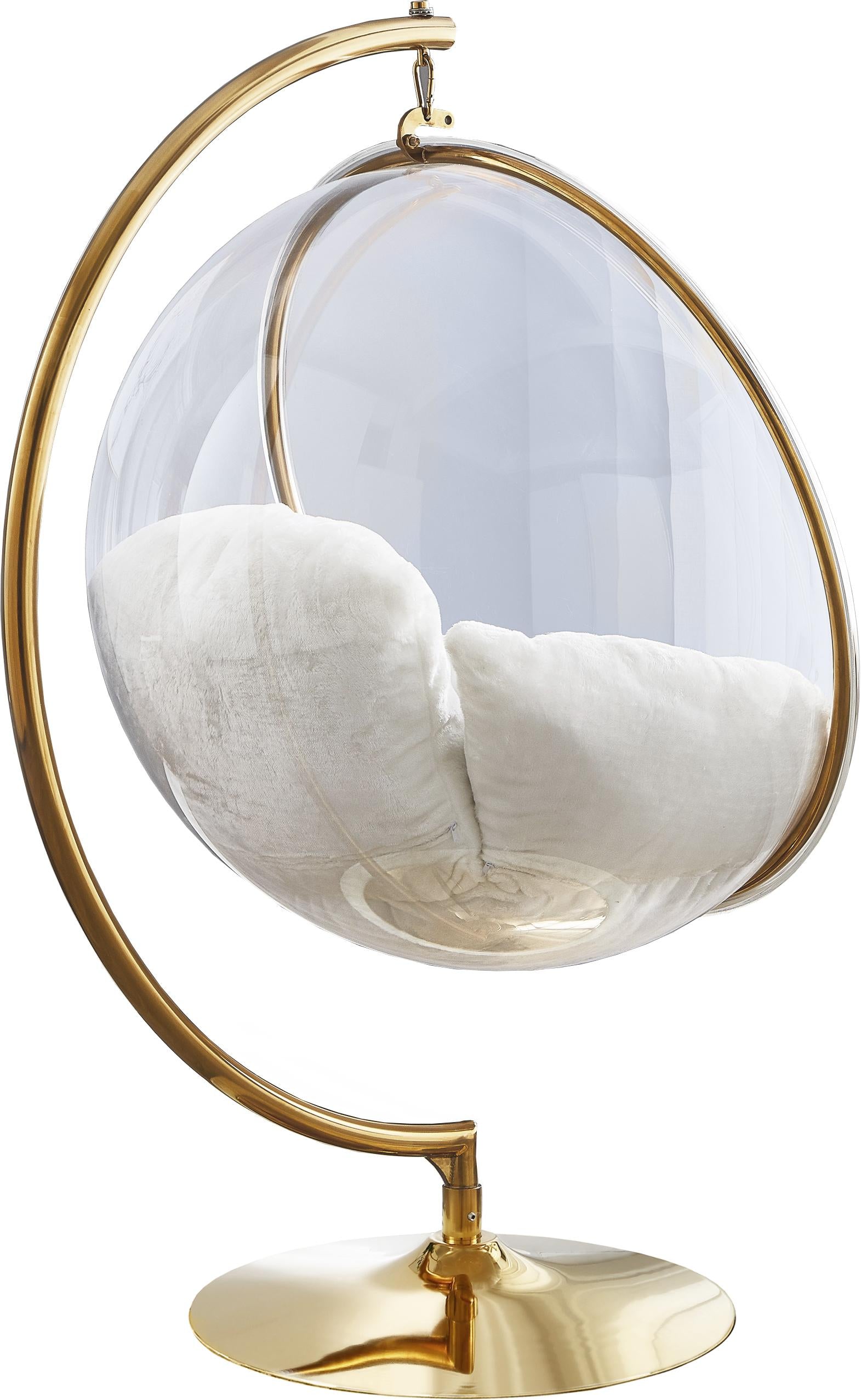 Luna White Faux Fur Acrylic Swing Accent Chair - Luxury Home Furniture (MI)