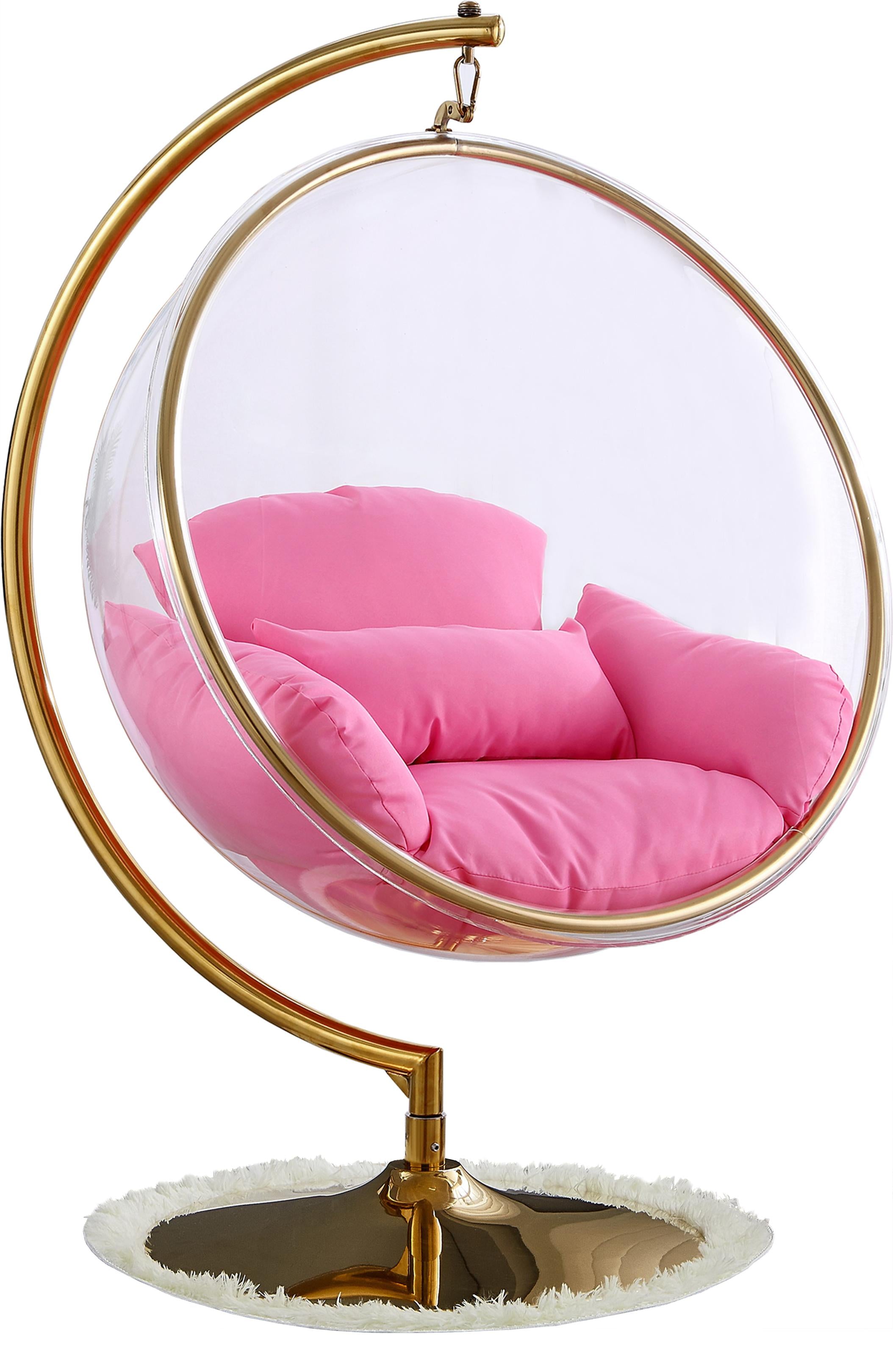 Luna Pink Fabric Acrylic Swing Bubble Accent Chair (2 Boxes) - Luxury Home Furniture (MI)