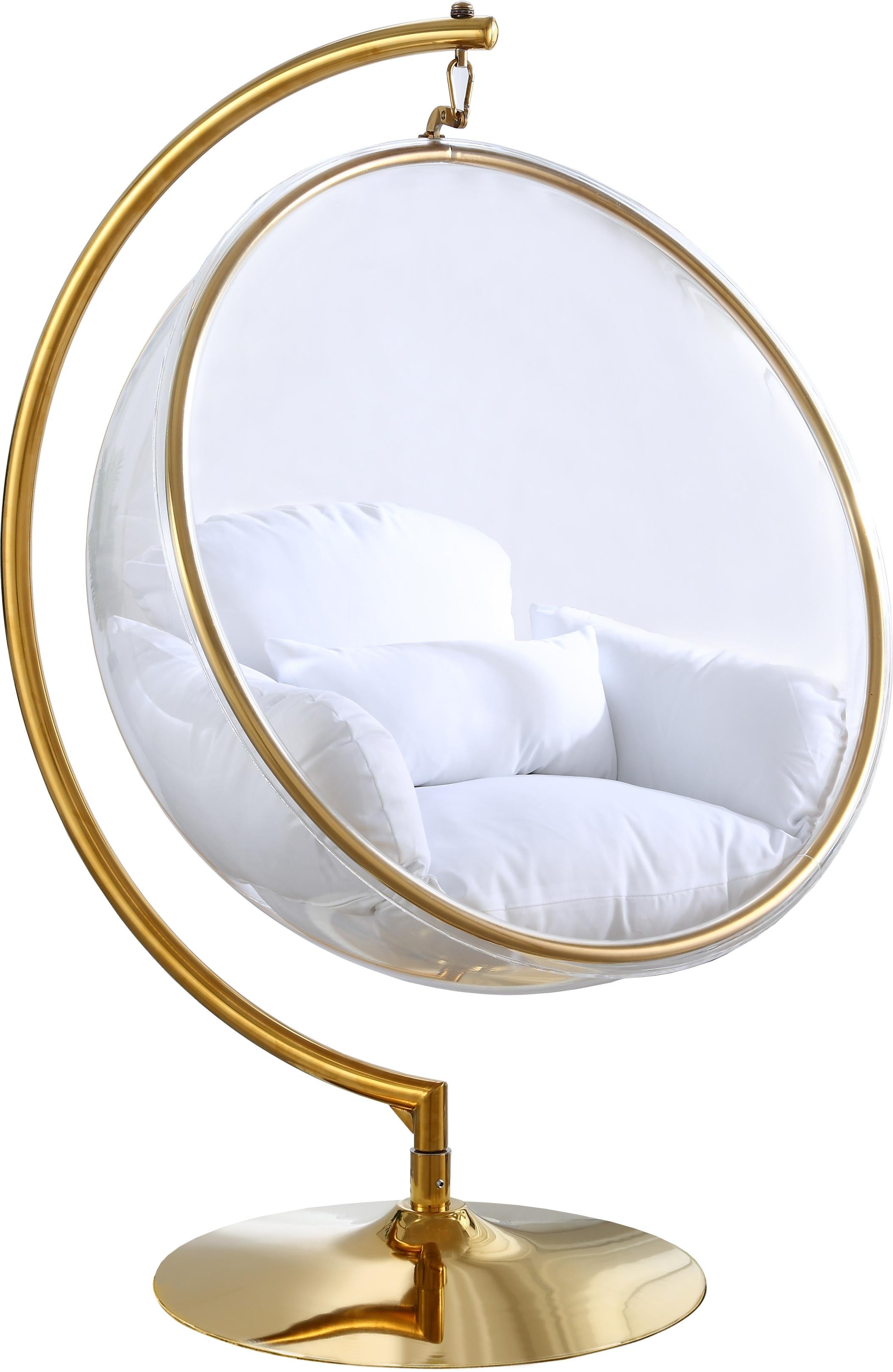 Luna White Fabric Acrylic Swing Bubble Accent Chair (2 Boxes) - Luxury Home Furniture (MI)