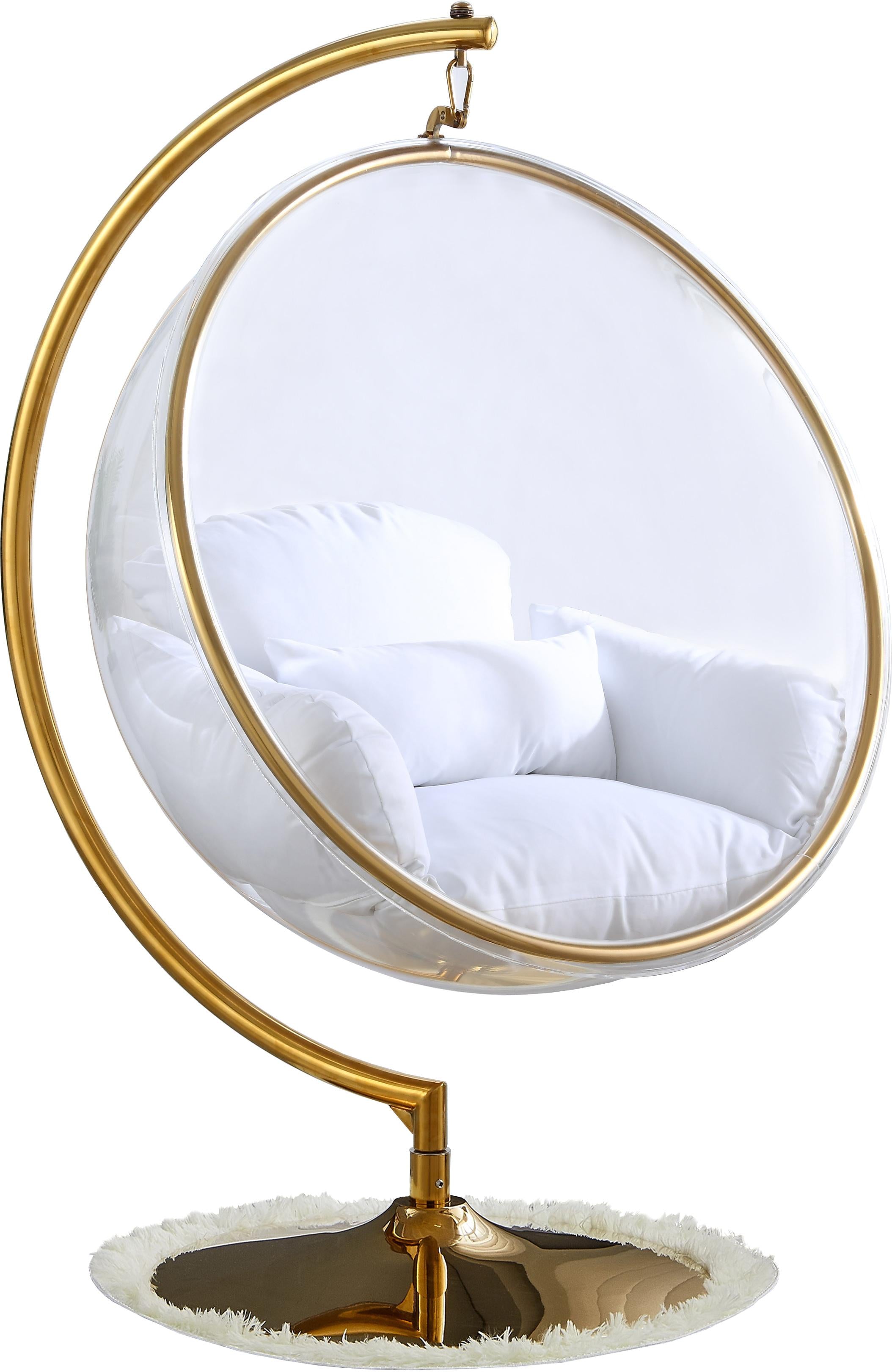 Luna White Fabric Acrylic Swing Bubble Accent Chair (2 Boxes) - Luxury Home Furniture (MI)