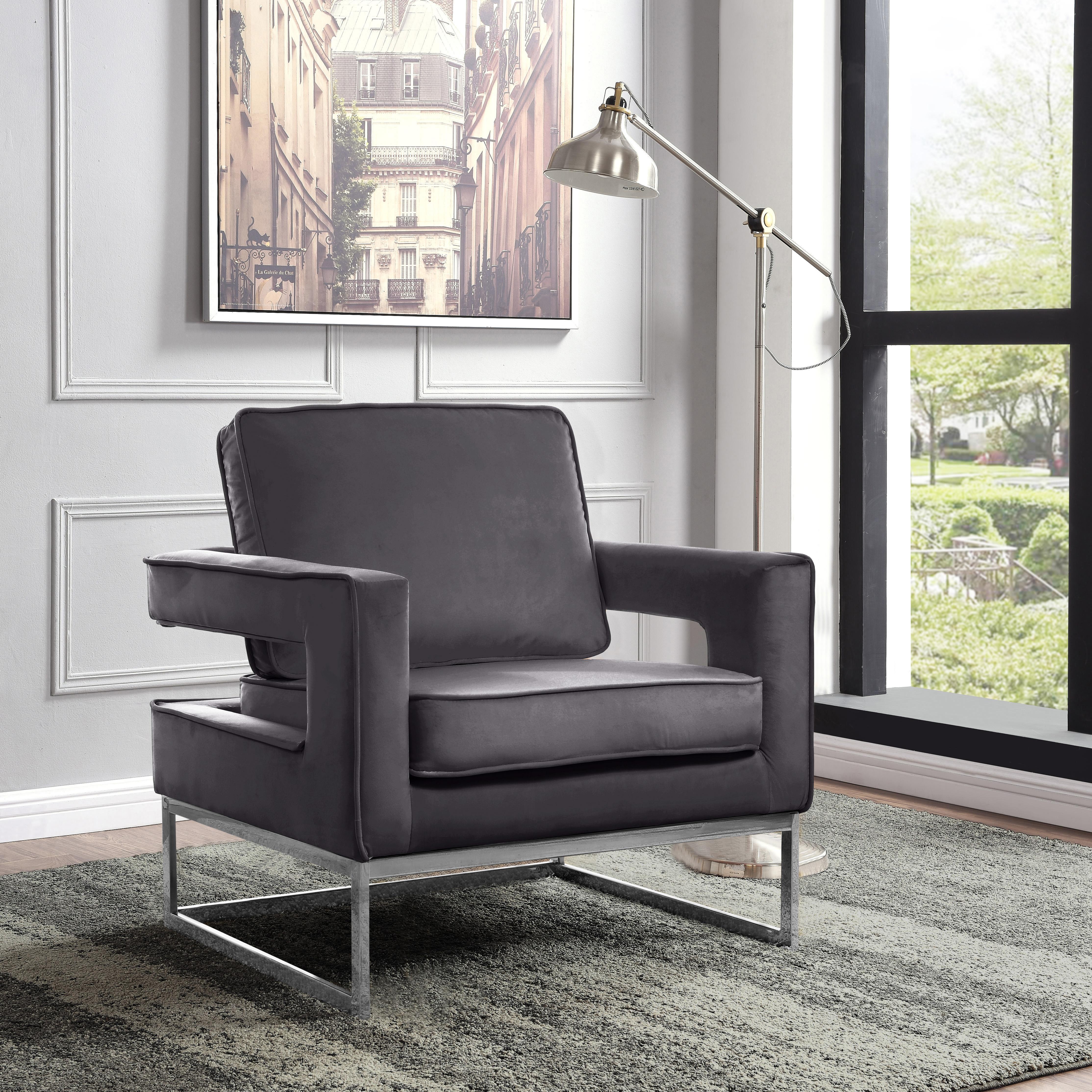 Noah Grey Velvet Accent Chair - Luxury Home Furniture (MI)