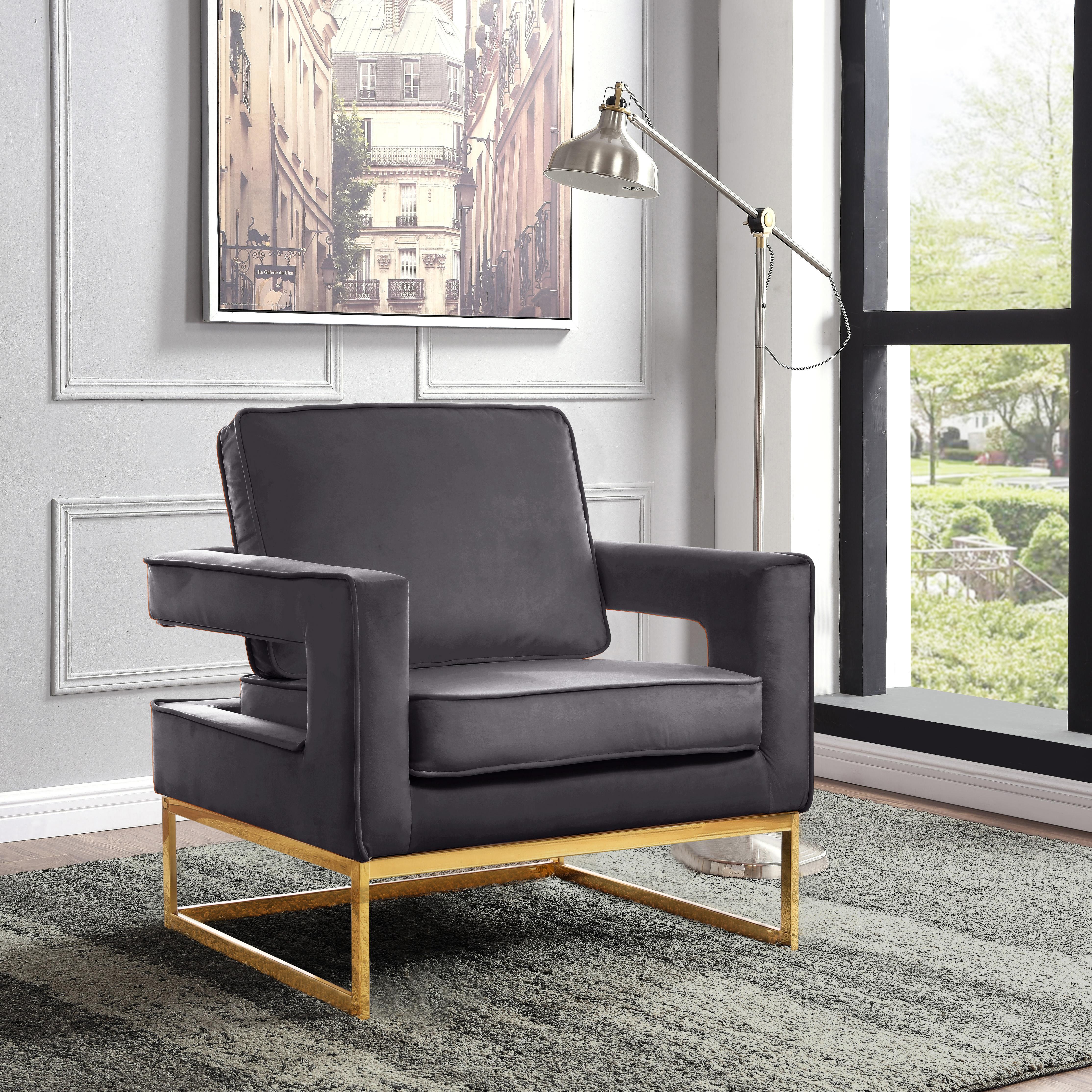 Noah Grey Velvet Accent Chair - Luxury Home Furniture (MI)