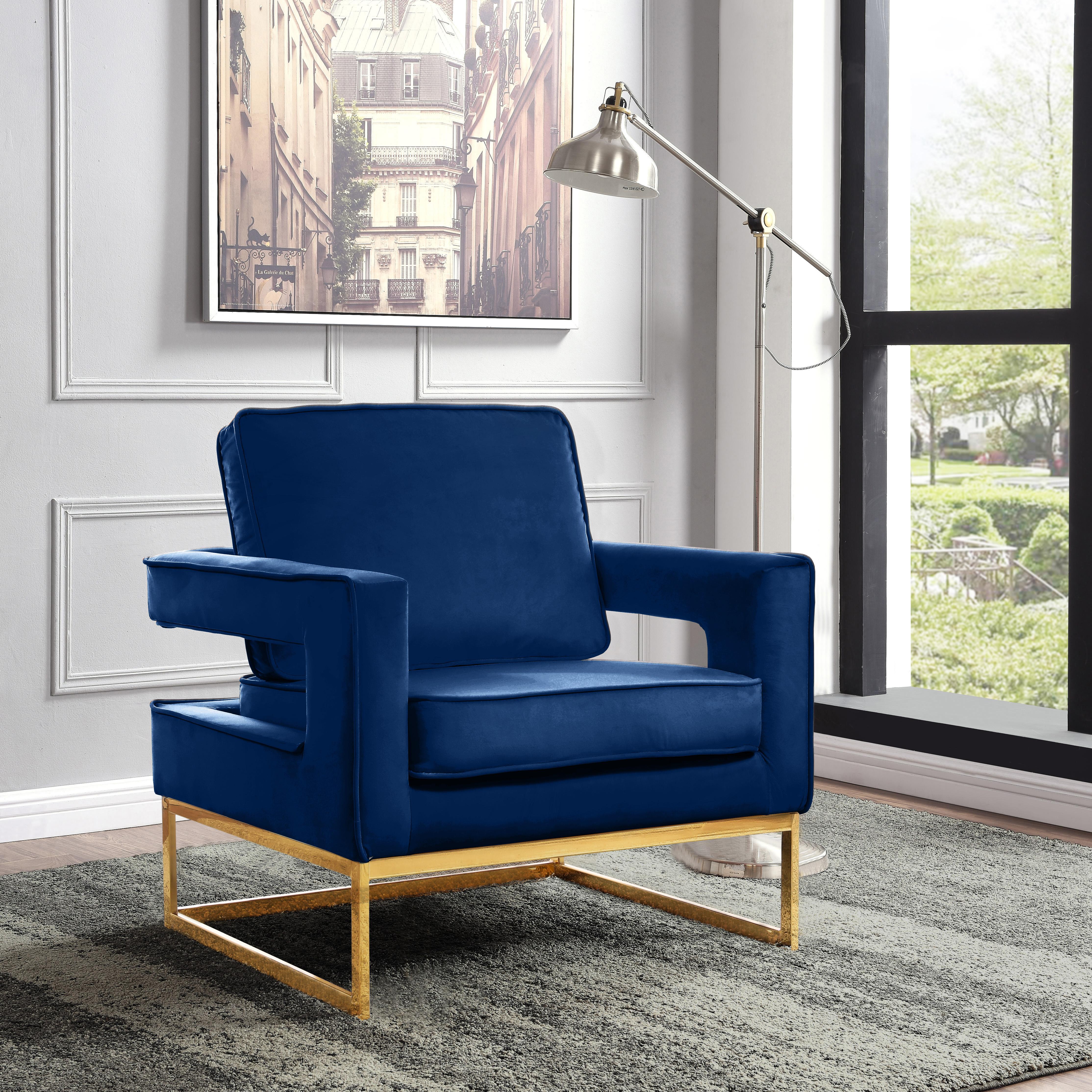 Noah Navy Velvet Accent Chair - Luxury Home Furniture (MI)