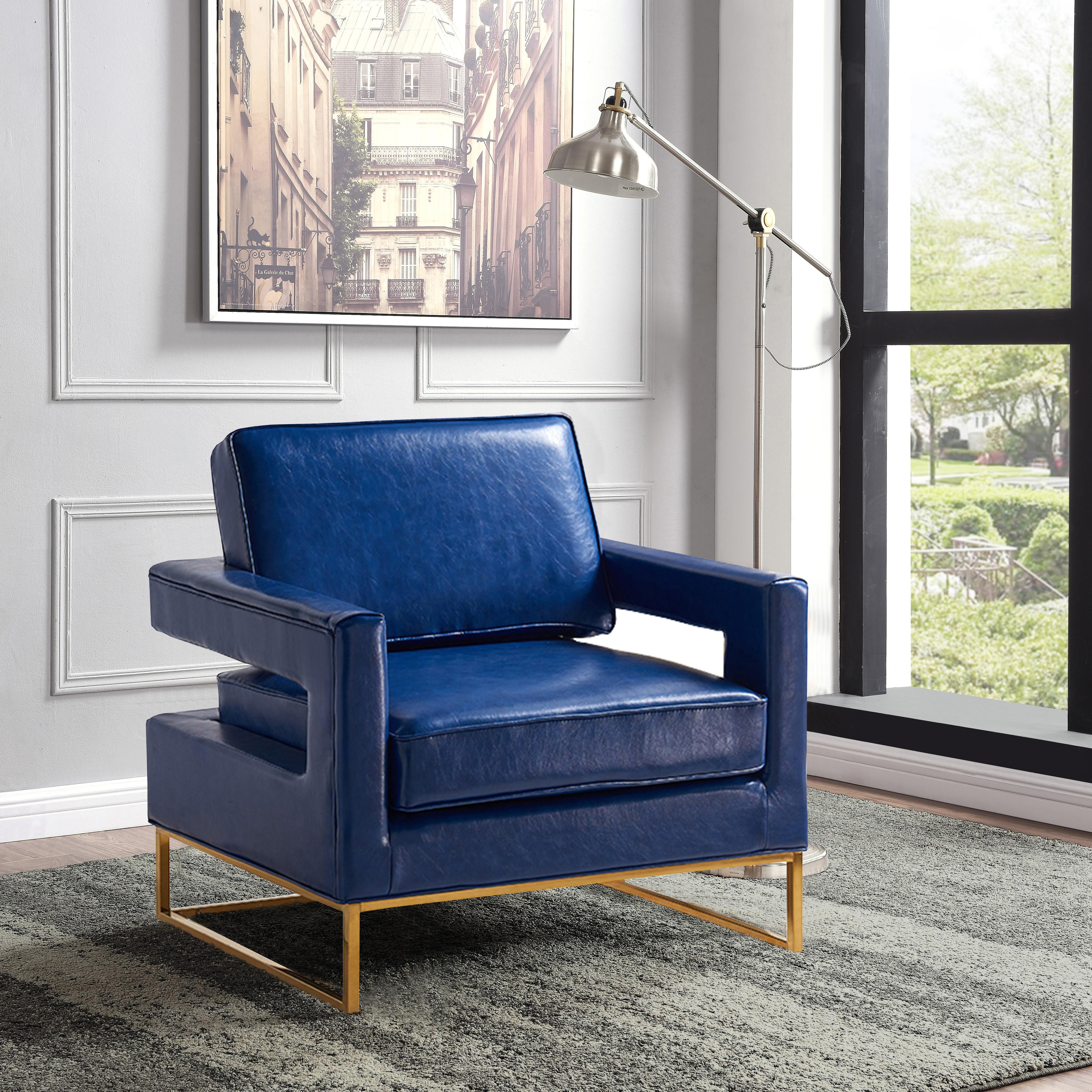 Amelia Navy Faux Leather Accent Chair - Luxury Home Furniture (MI)