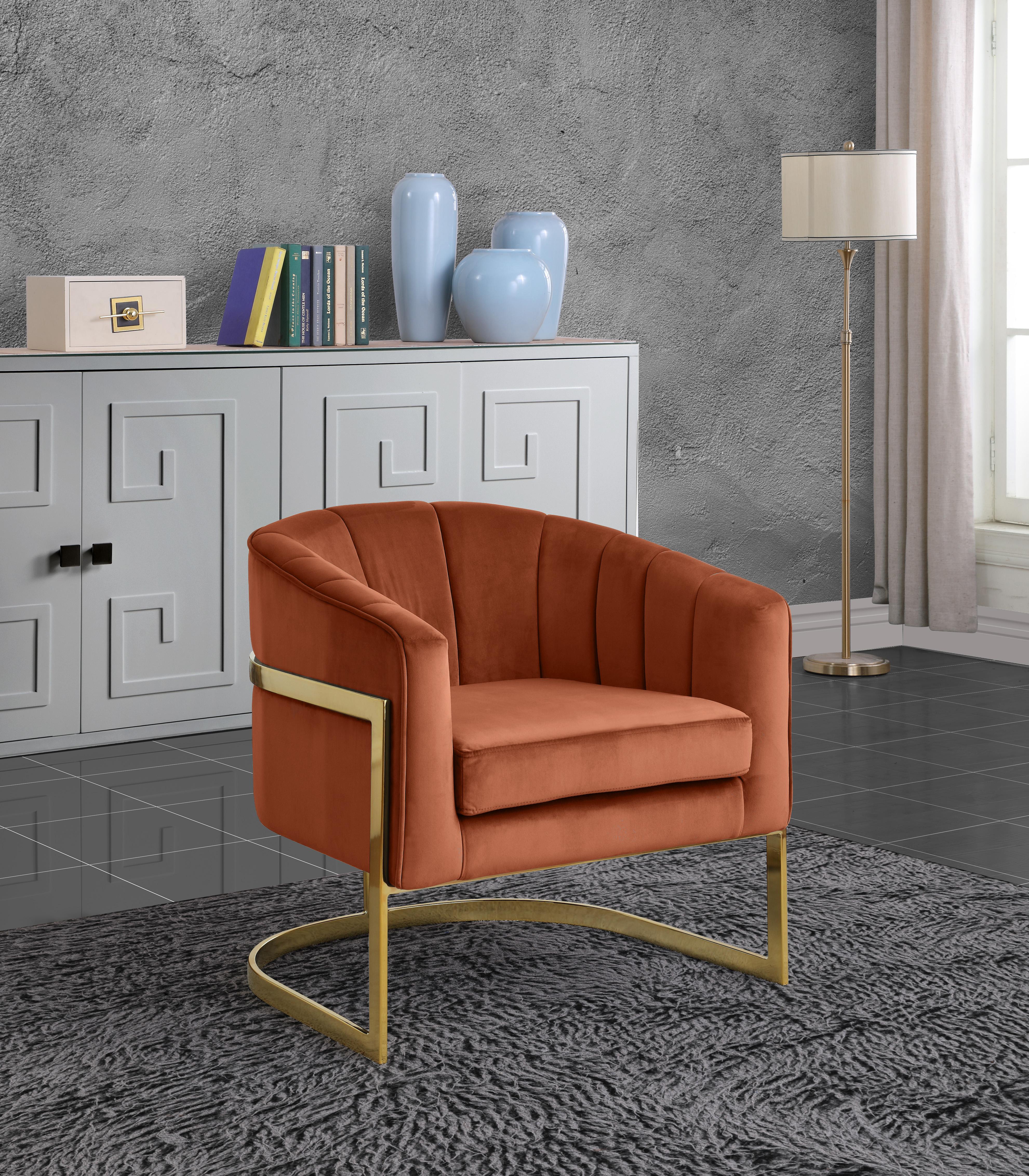 Carter Cognac Velvet Accent Chair - Luxury Home Furniture (MI)