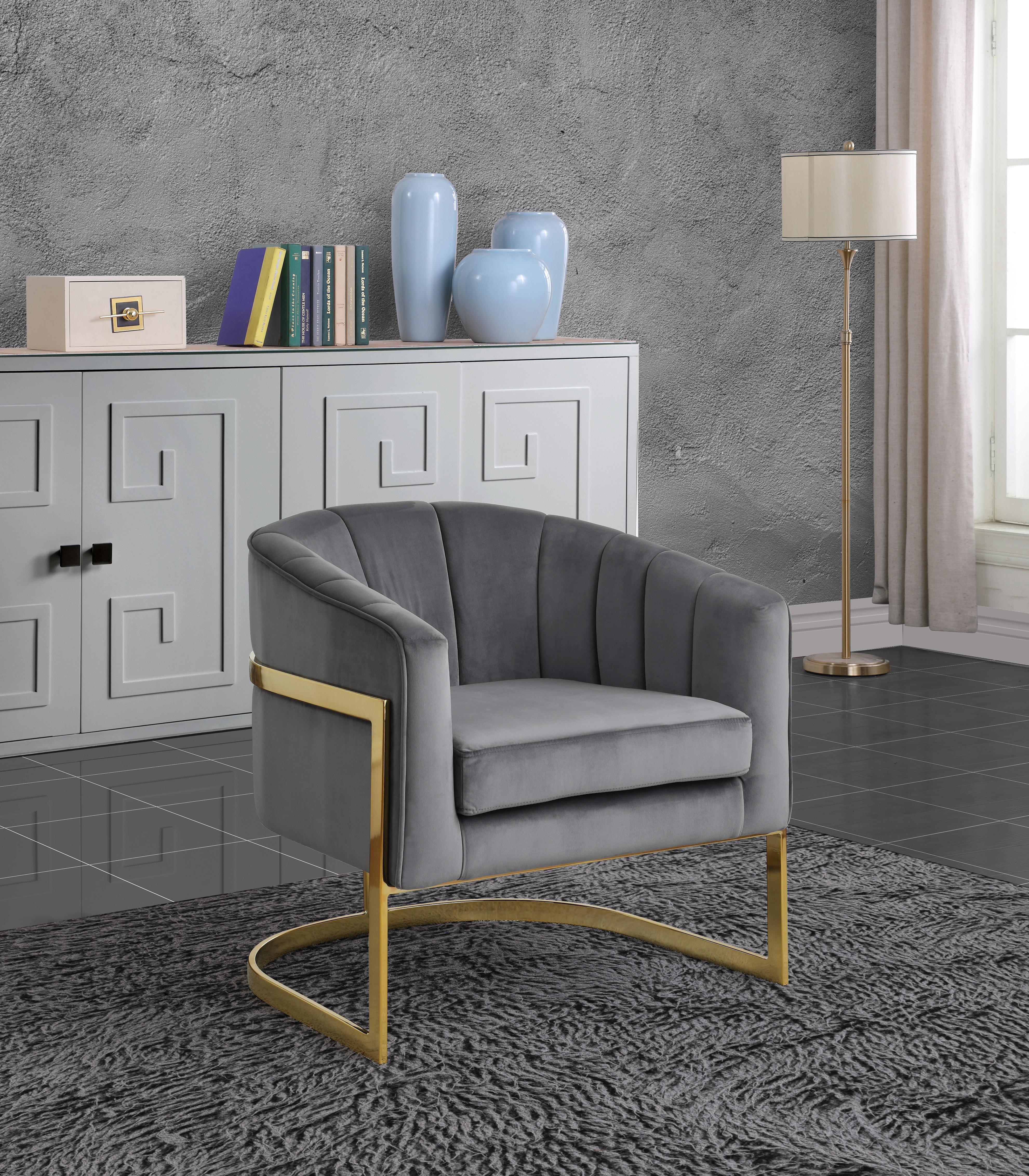 Carter Grey Velvet Accent Chair - Luxury Home Furniture (MI)