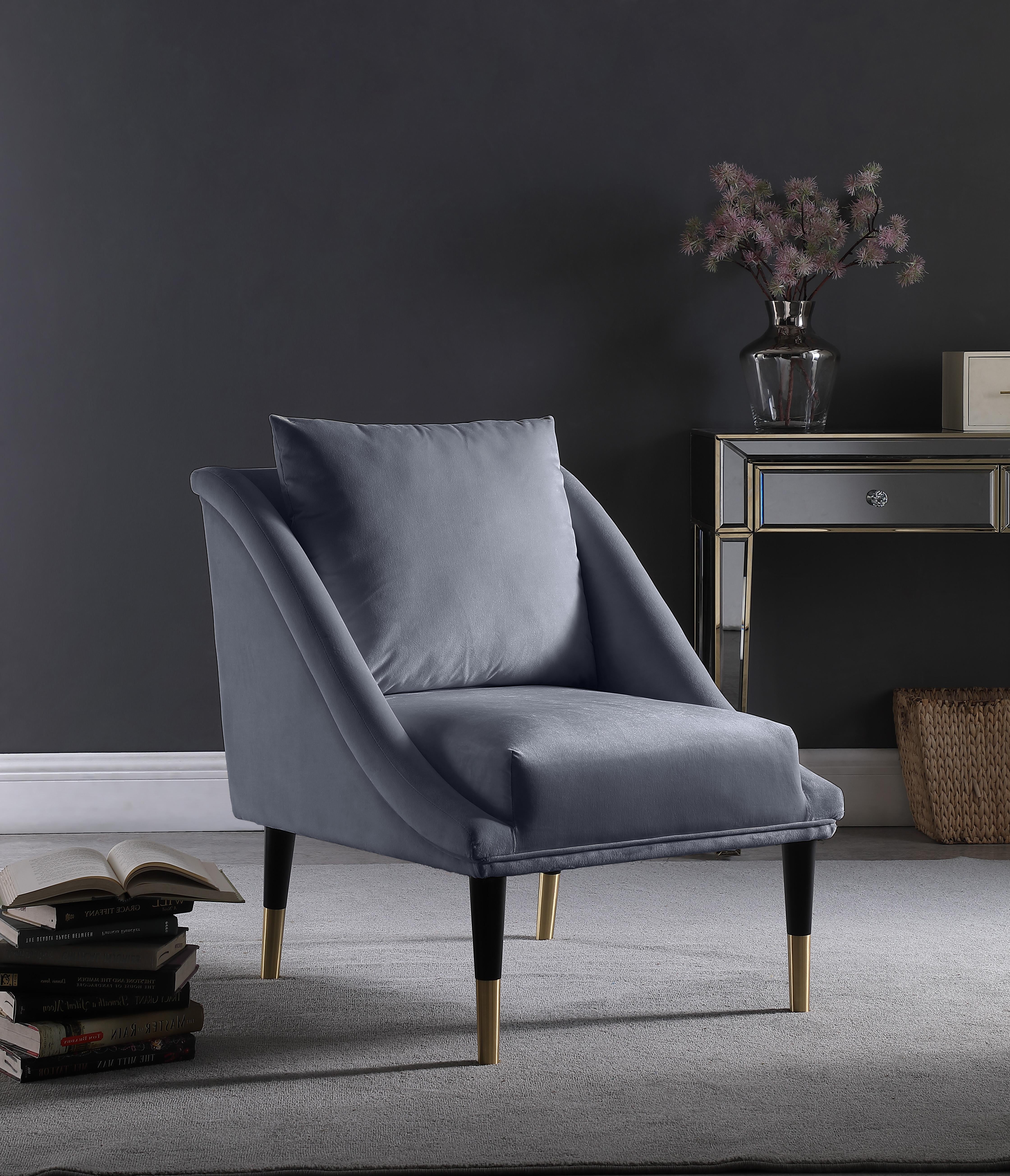 Elegante Grey Velvet Accent Chair - Luxury Home Furniture (MI)