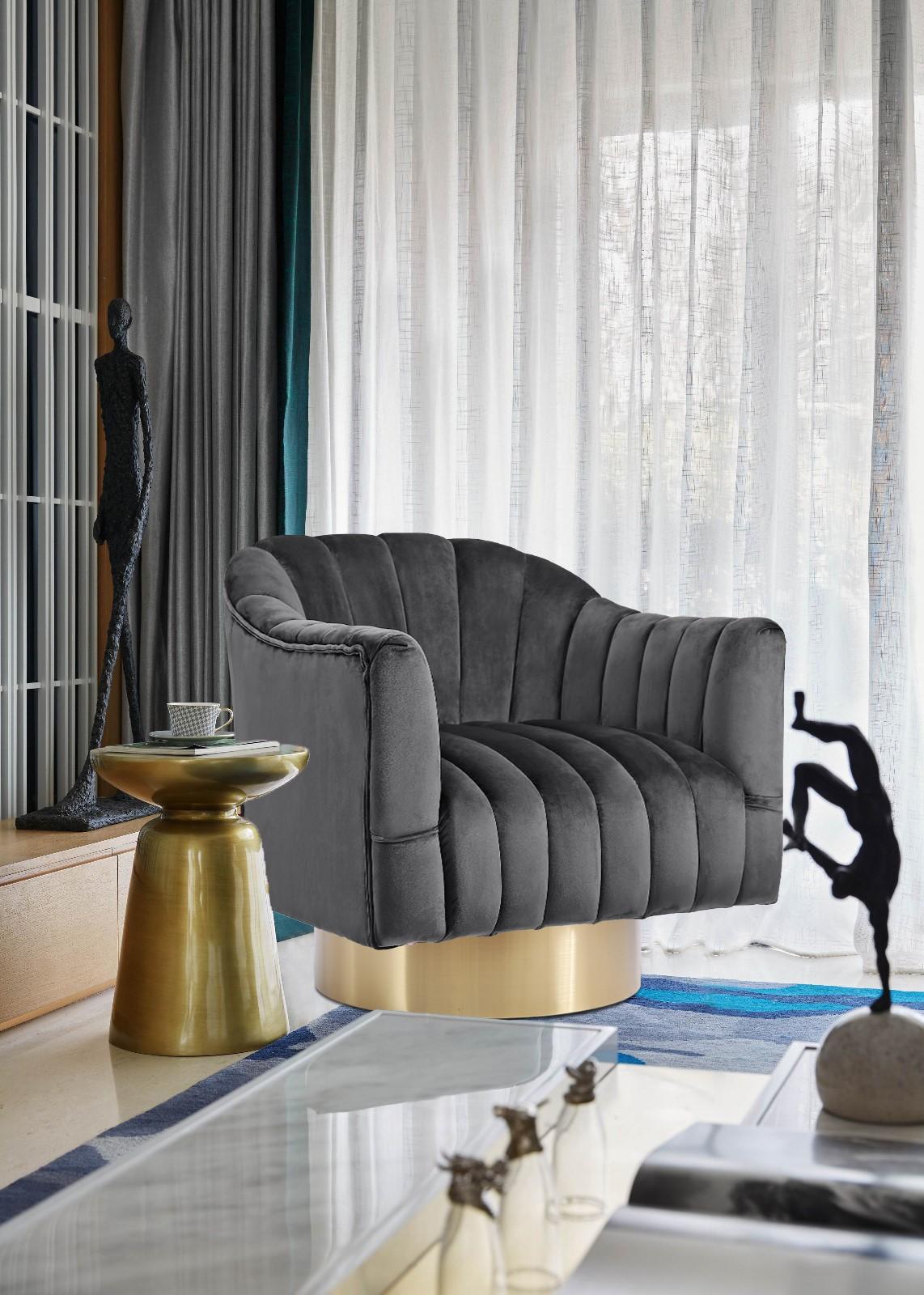 Farrah Grey Velvet Accent Chair - Luxury Home Furniture (MI)