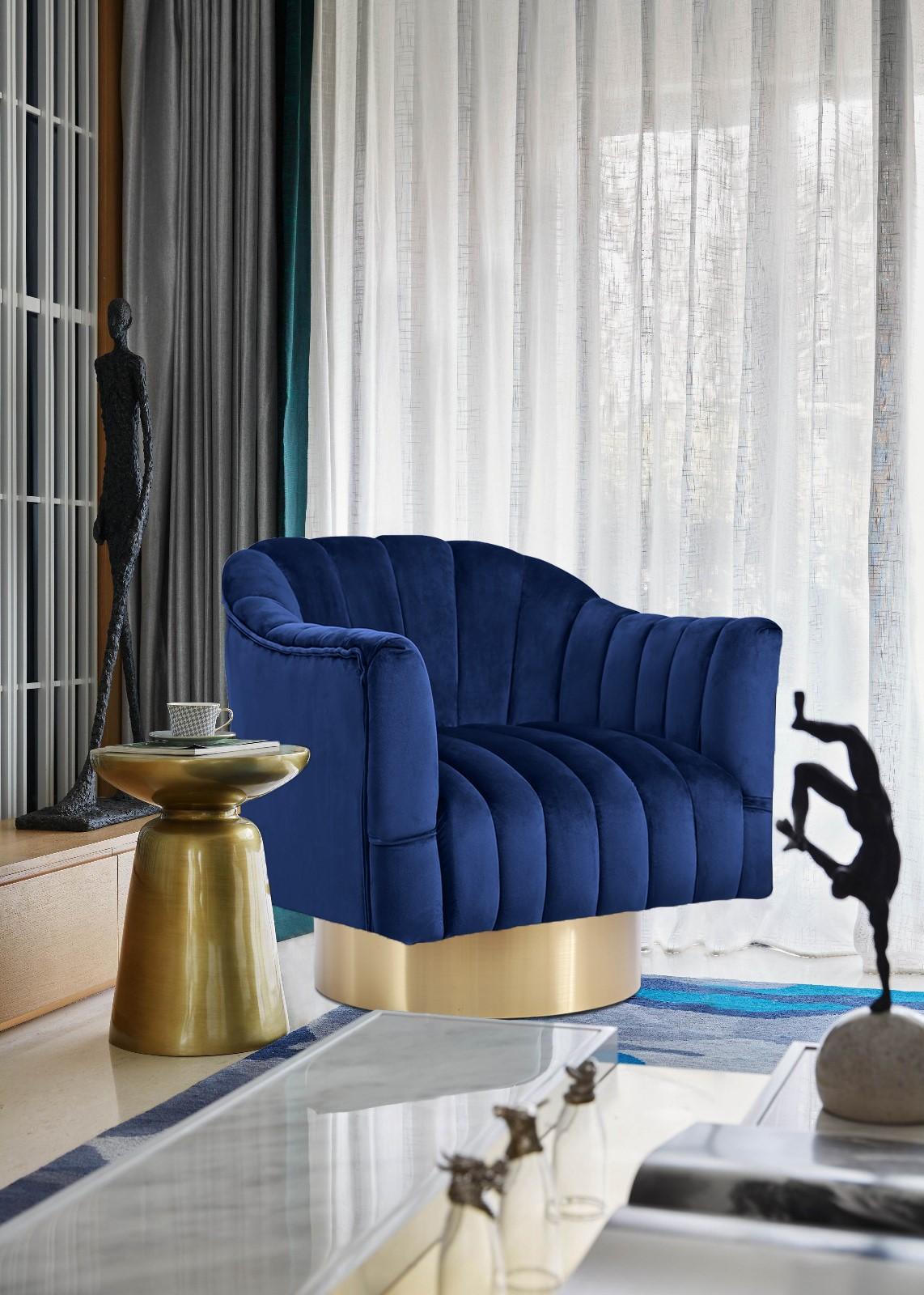 Farrah Navy Velvet Accent Chair - Luxury Home Furniture (MI)