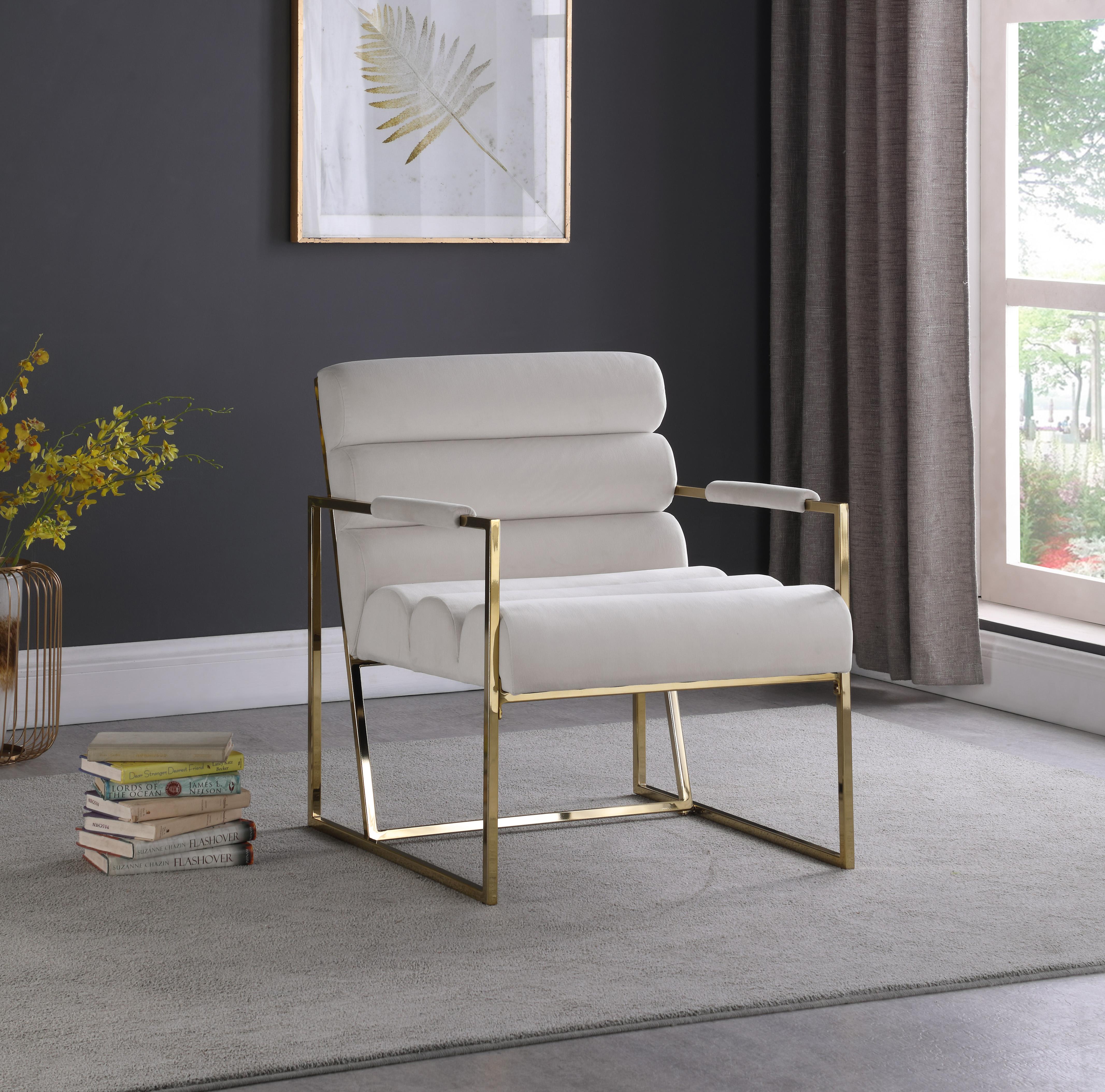 Wayne Cream Velvet Accent Chair - Luxury Home Furniture (MI)