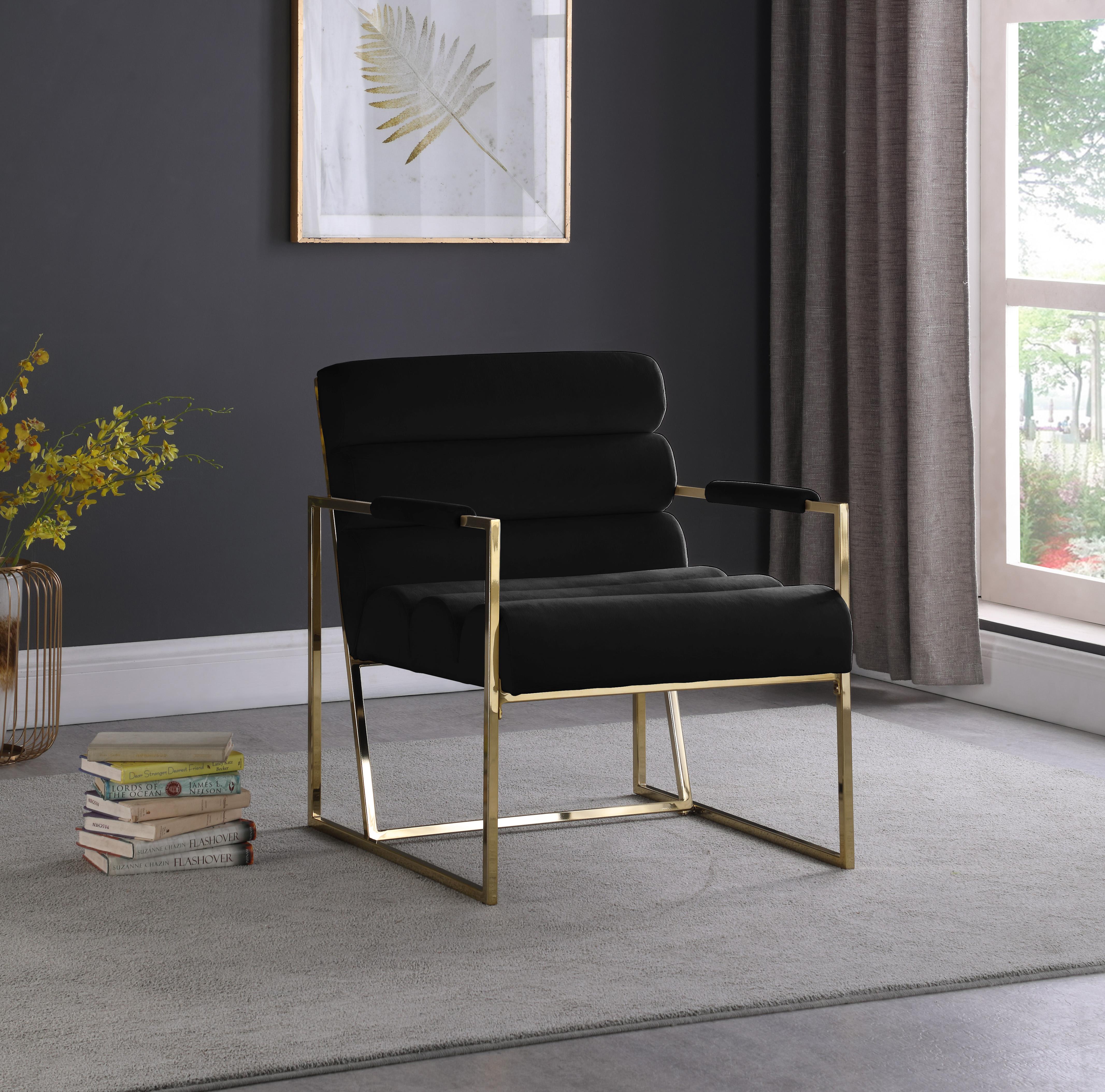 Wayne Black Velvet Accent Chair - Luxury Home Furniture (MI)