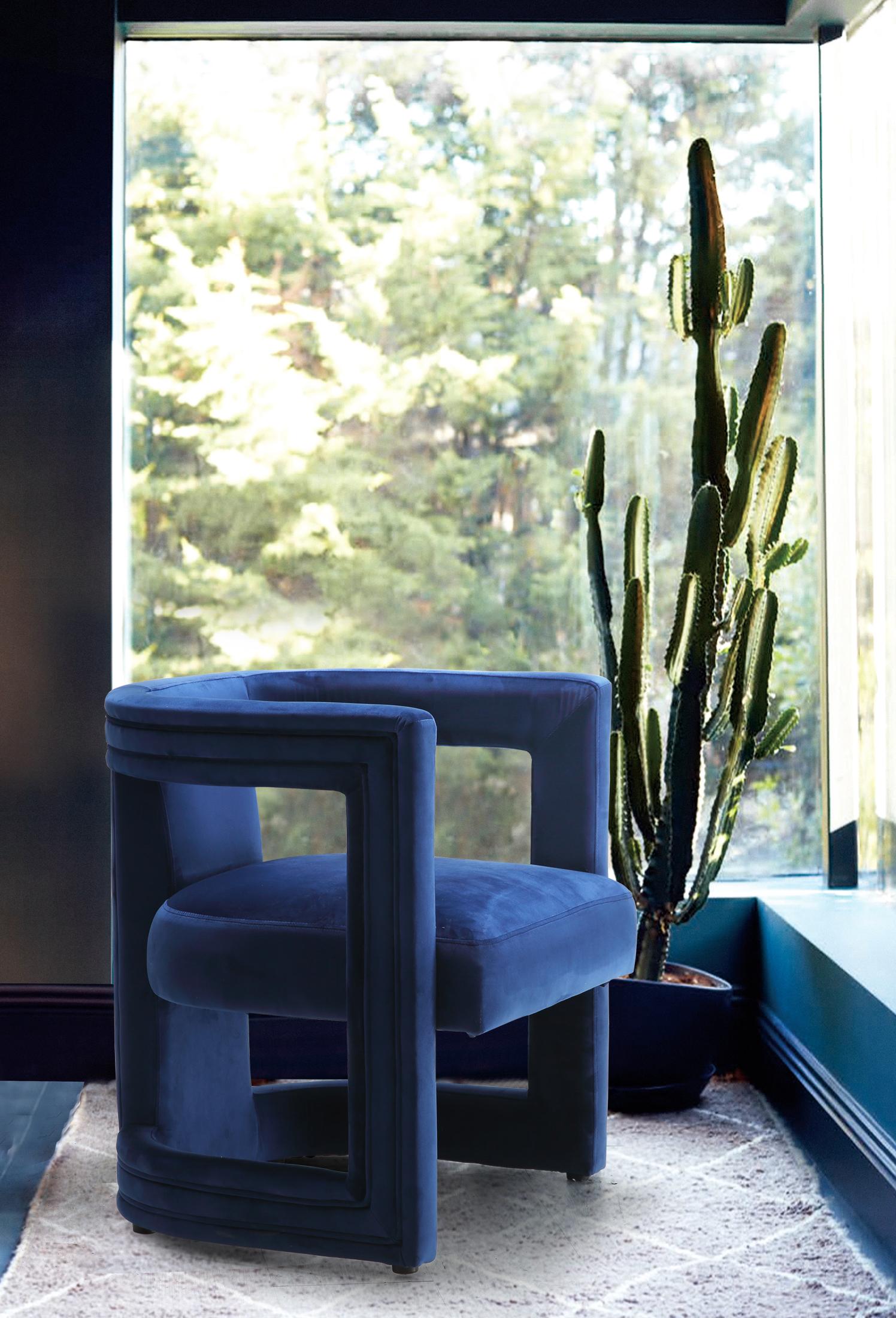 Blair Navy Velvet Accent Chair - Luxury Home Furniture (MI)