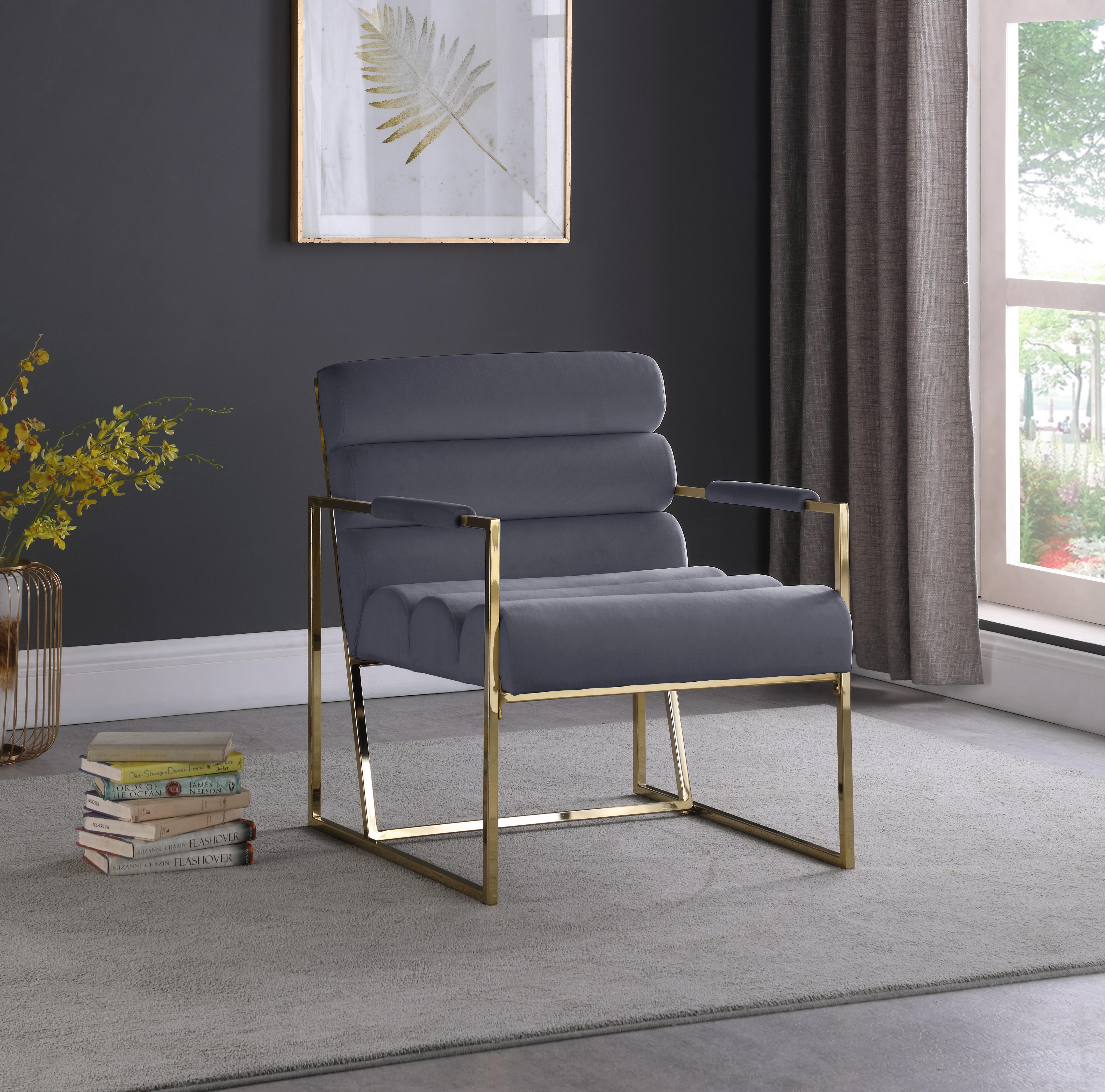 Wayne Grey Velvet Accent Chair - Luxury Home Furniture (MI)