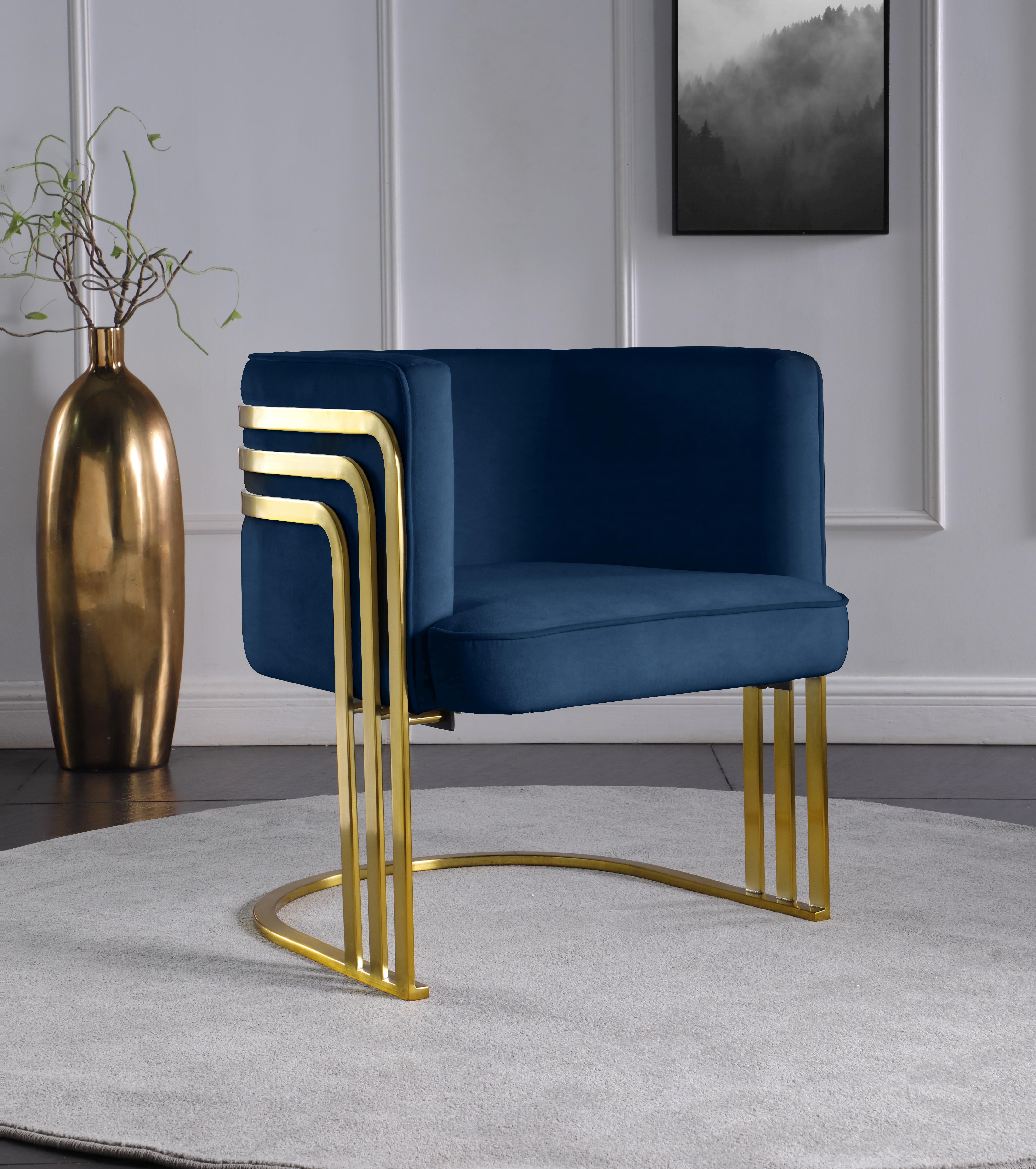 Rays Navy Velvet Accent Chair - Luxury Home Furniture (MI)
