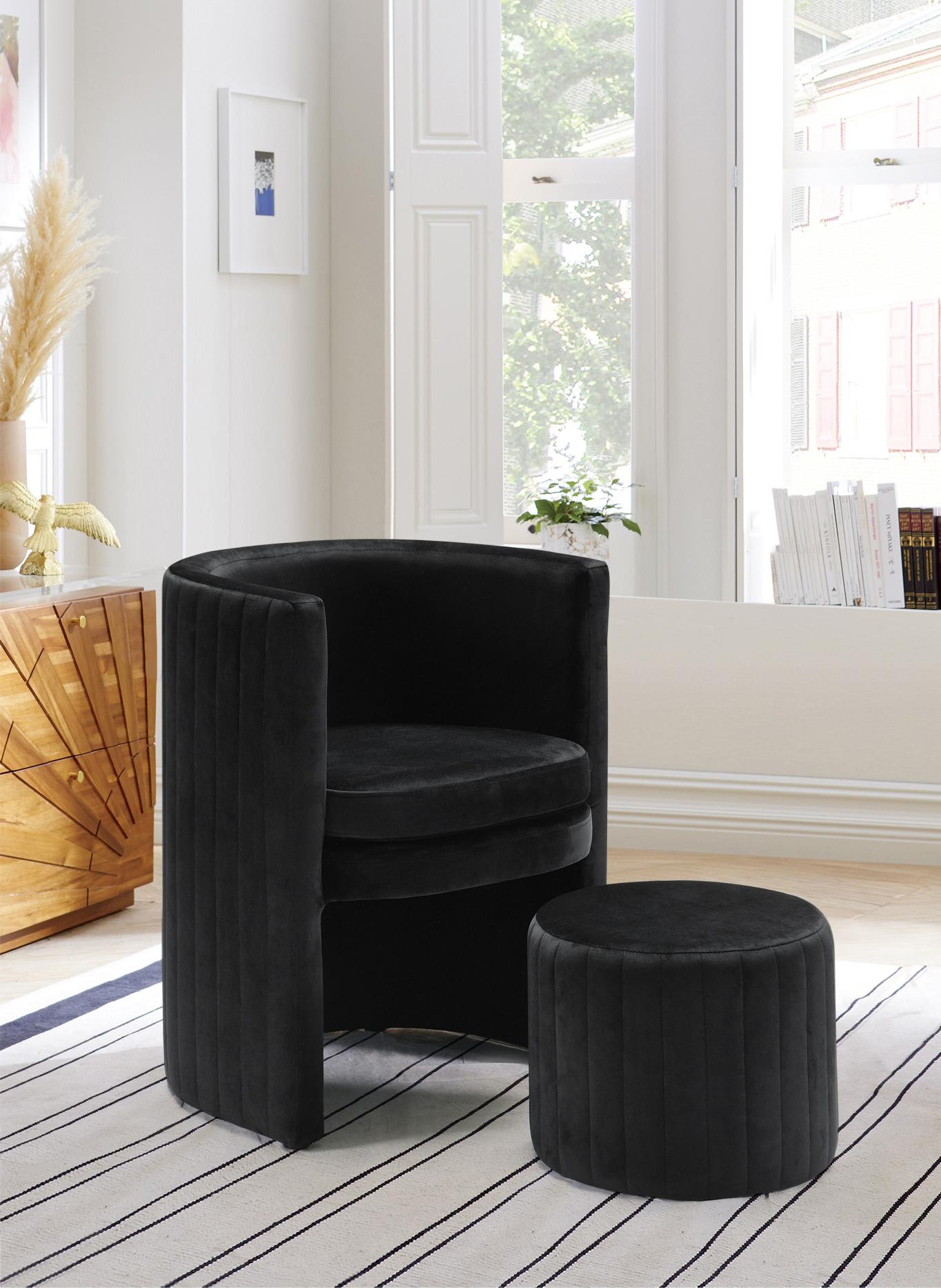 Selena Black Velvet Accent Chair and Ottoman Set - Luxury Home Furniture (MI)