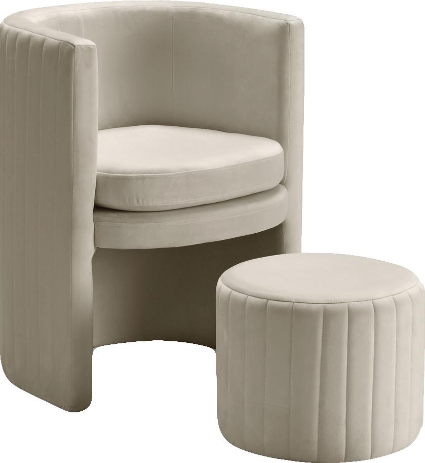 Selena Cream Velvet Accent Chair and Ottoman Set - Luxury Home Furniture (MI)