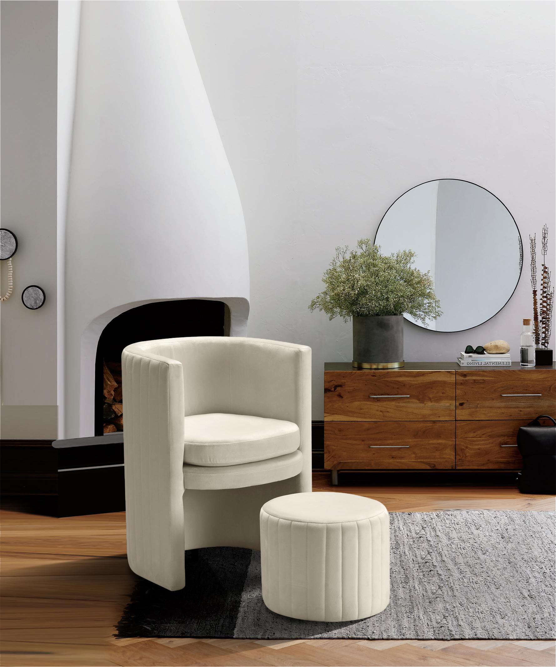 Selena Cream Velvet Accent Chair and Ottoman Set - Luxury Home Furniture (MI)