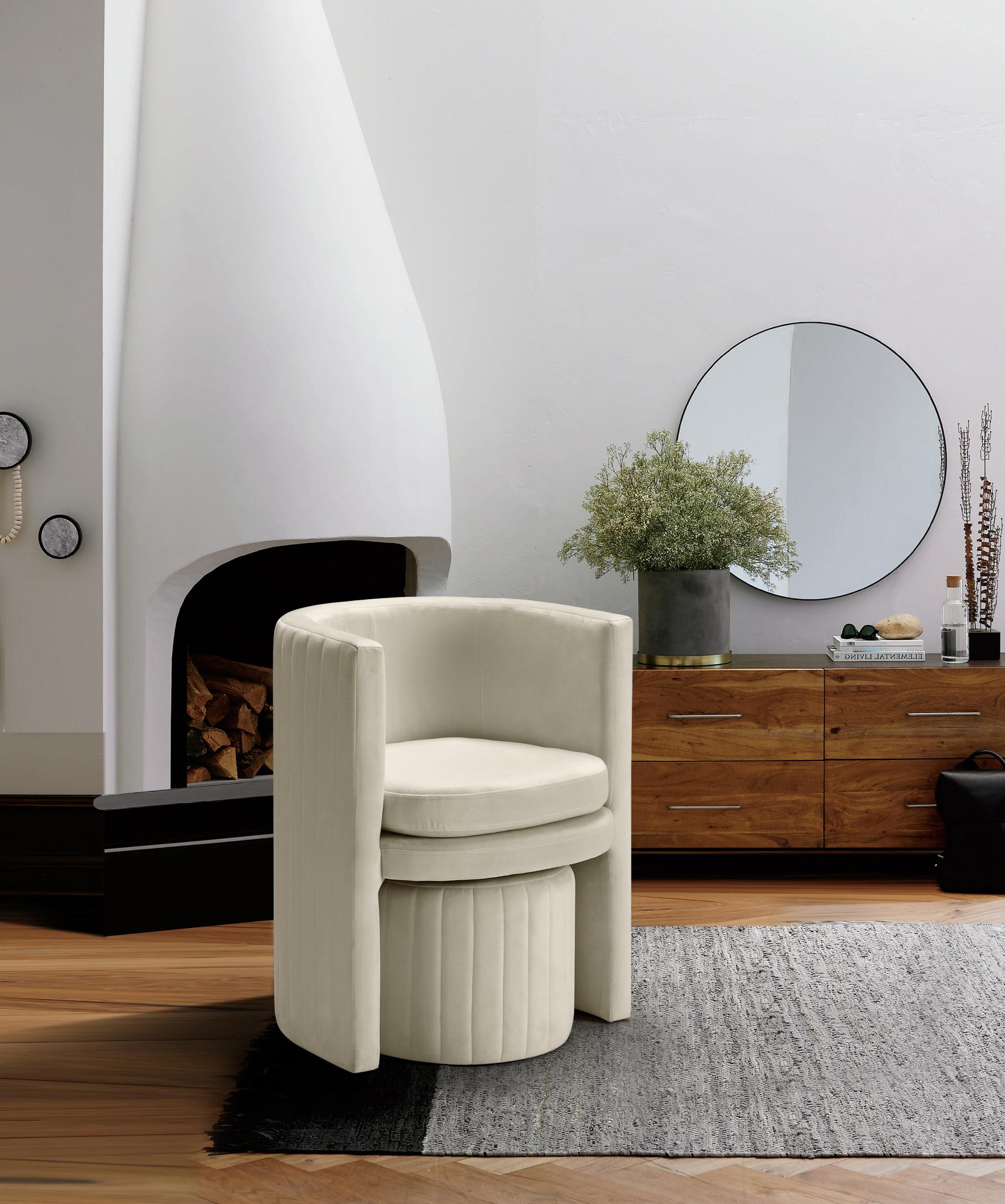 Selena Cream Velvet Accent Chair and Ottoman Set - Luxury Home Furniture (MI)
