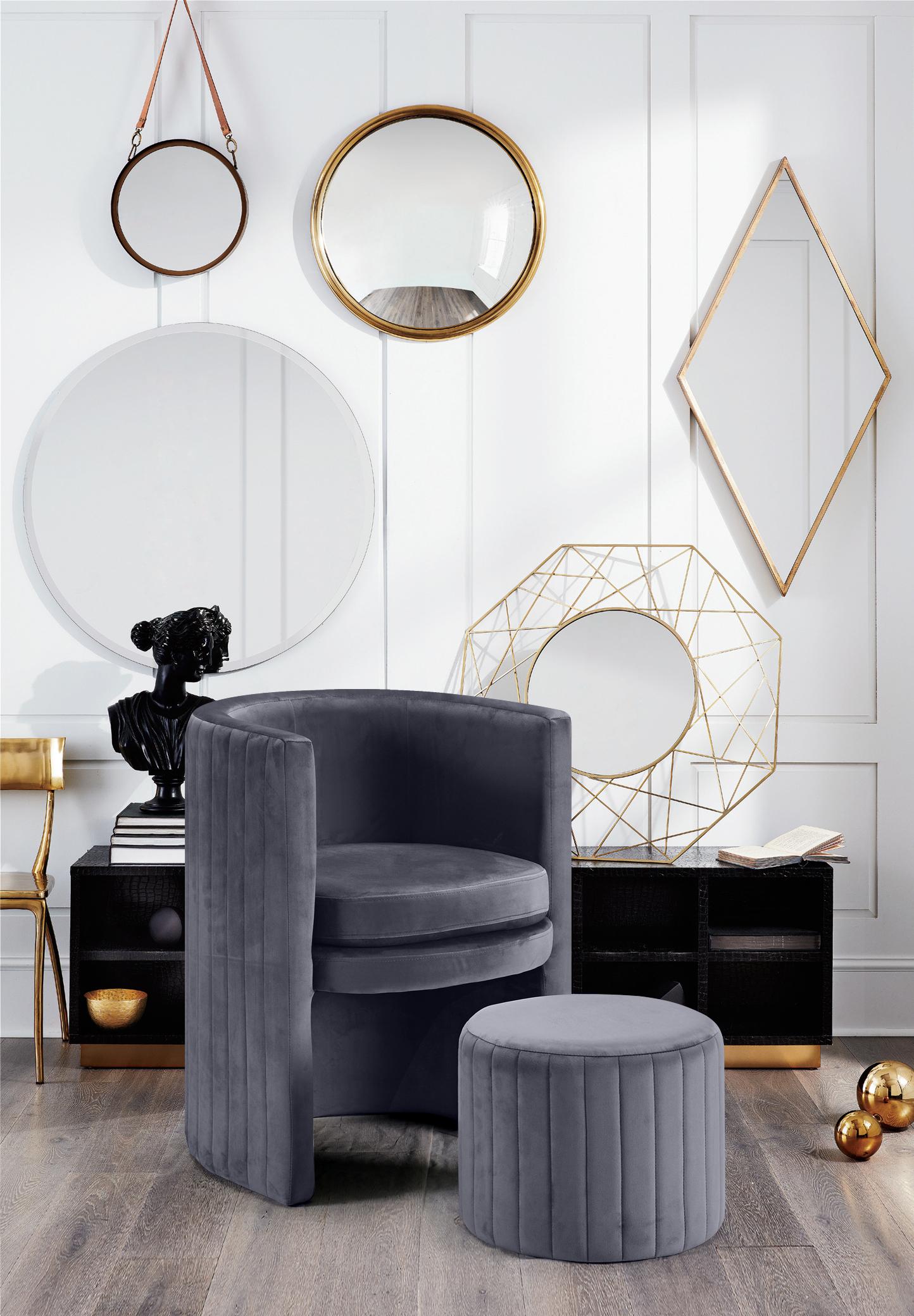 Selena Grey Velvet Accent Chair and Ottoman Set - Luxury Home Furniture (MI)