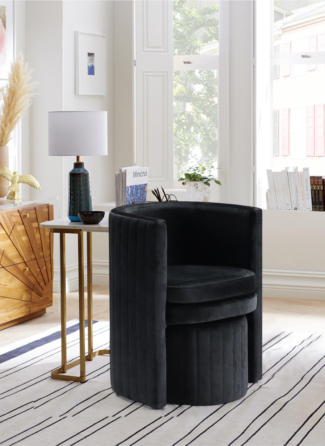 Selena Black Velvet Accent Chair and Ottoman Set - Luxury Home Furniture (MI)
