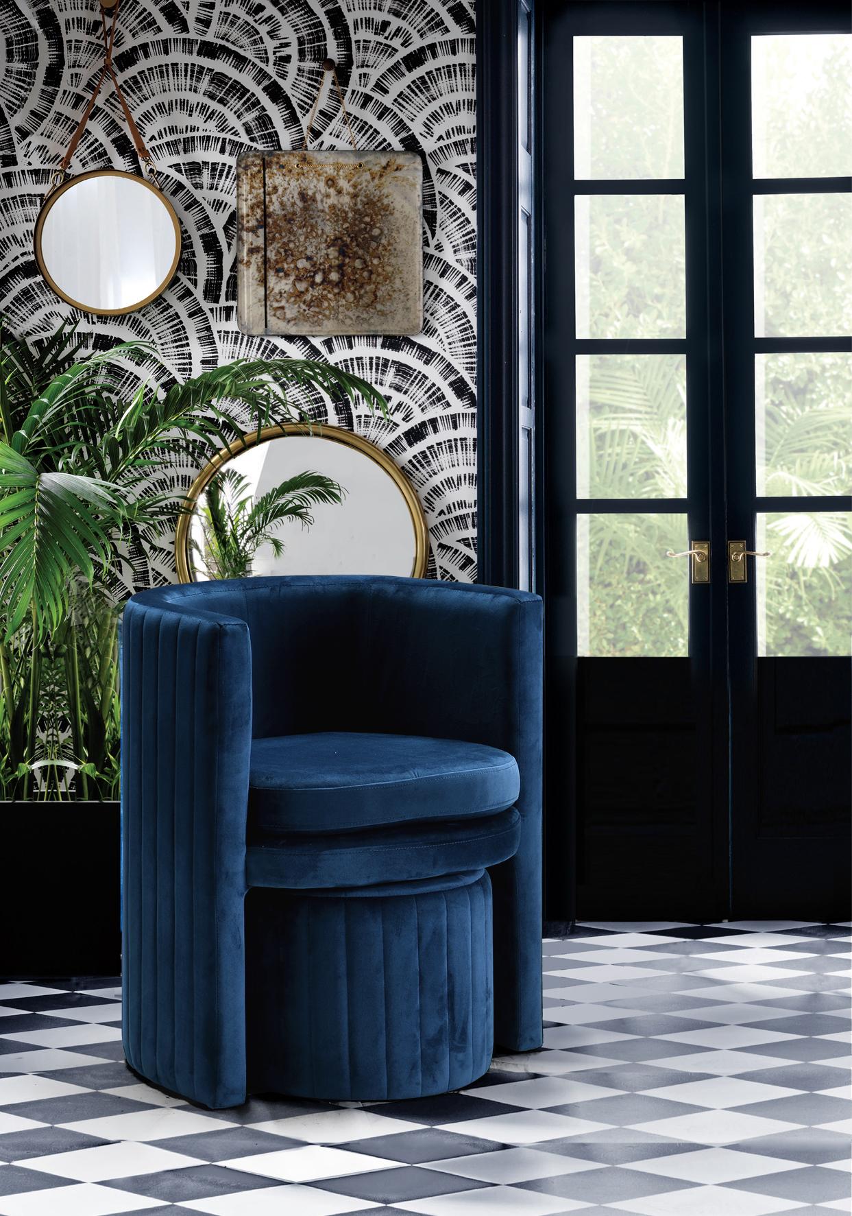 Selena Navy Velvet Accent Chair and Ottoman Set - Luxury Home Furniture (MI)
