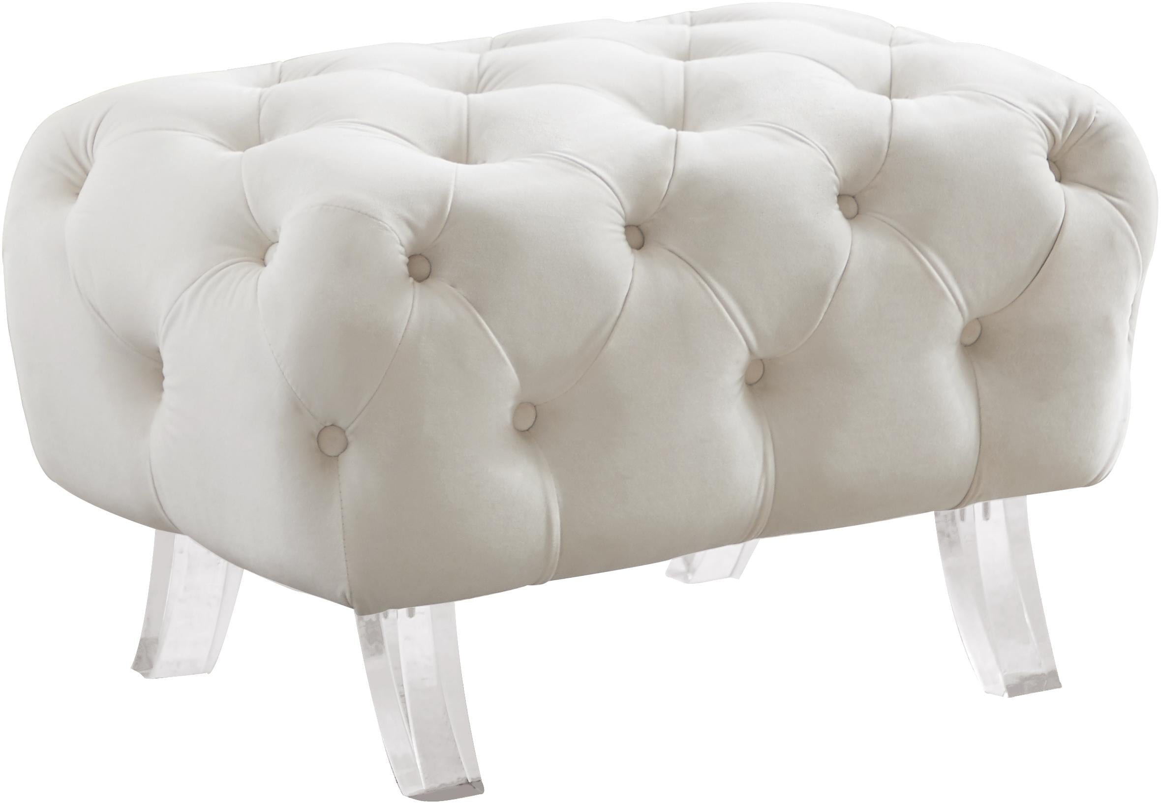 Crescent Cream Velvet Ottoman - Luxury Home Furniture (MI)