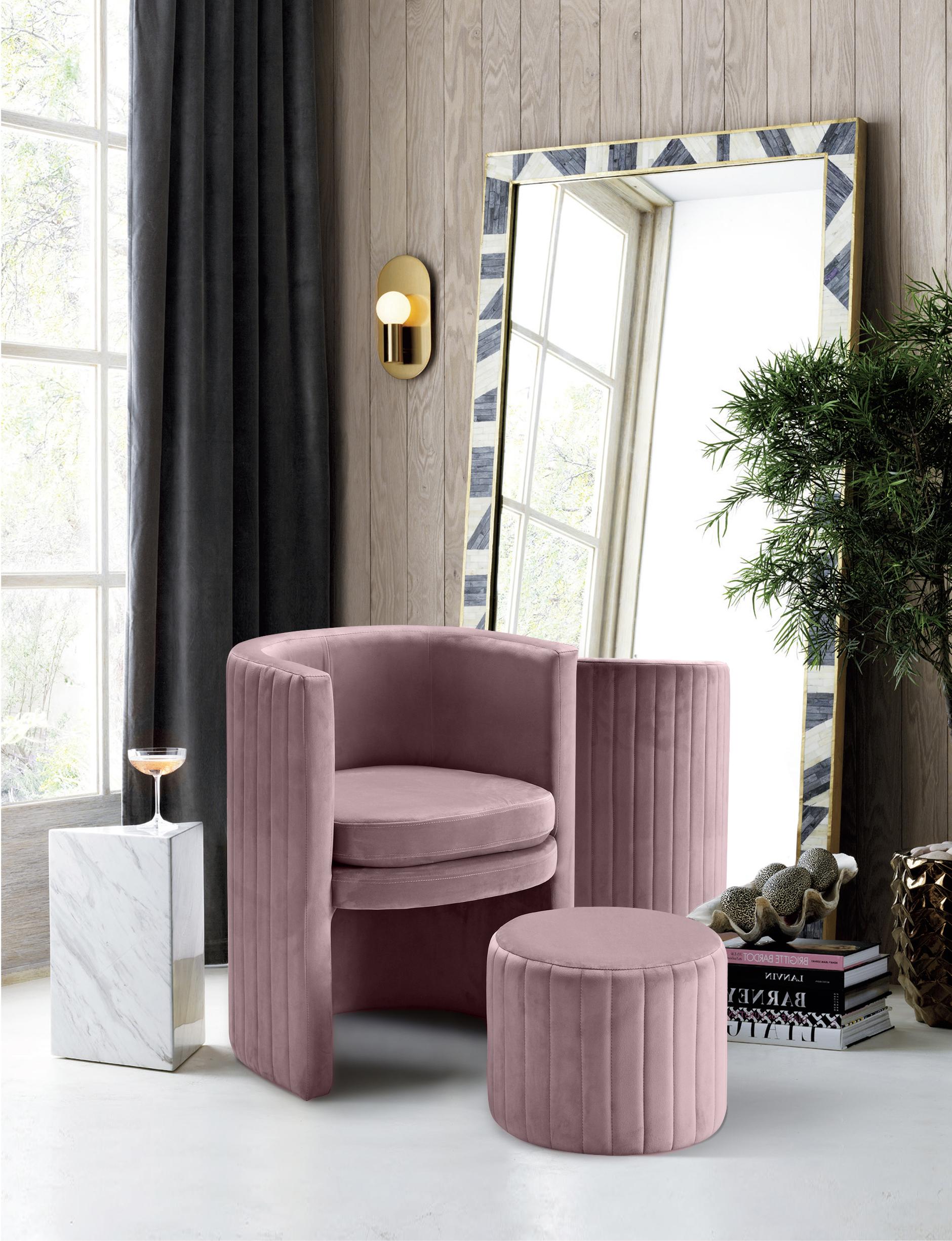 Selena Pink Velvet Accent Chair and Ottoman Set - Luxury Home Furniture (MI)