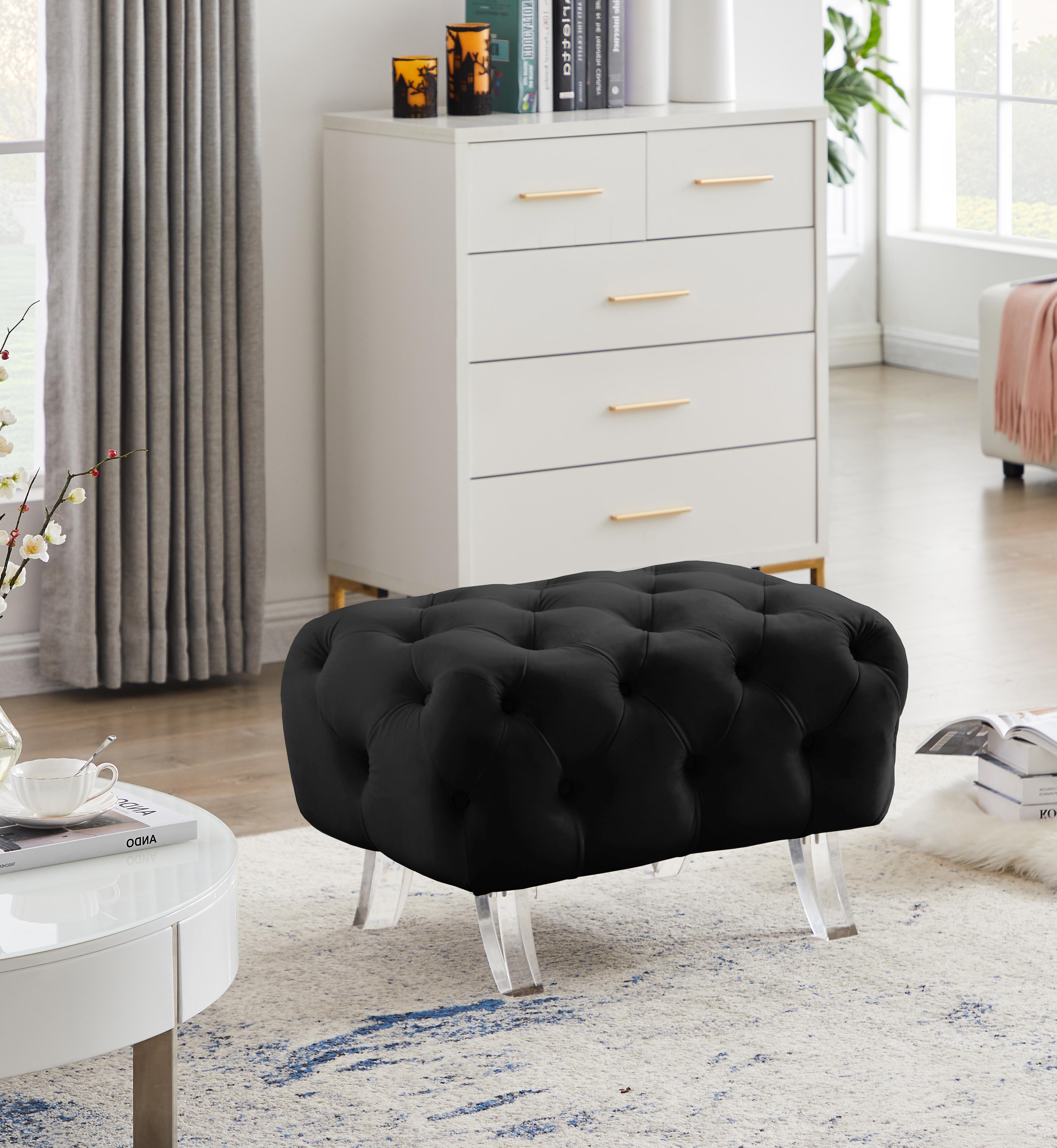 Crescent Black Velvet Ottoman - Luxury Home Furniture (MI)