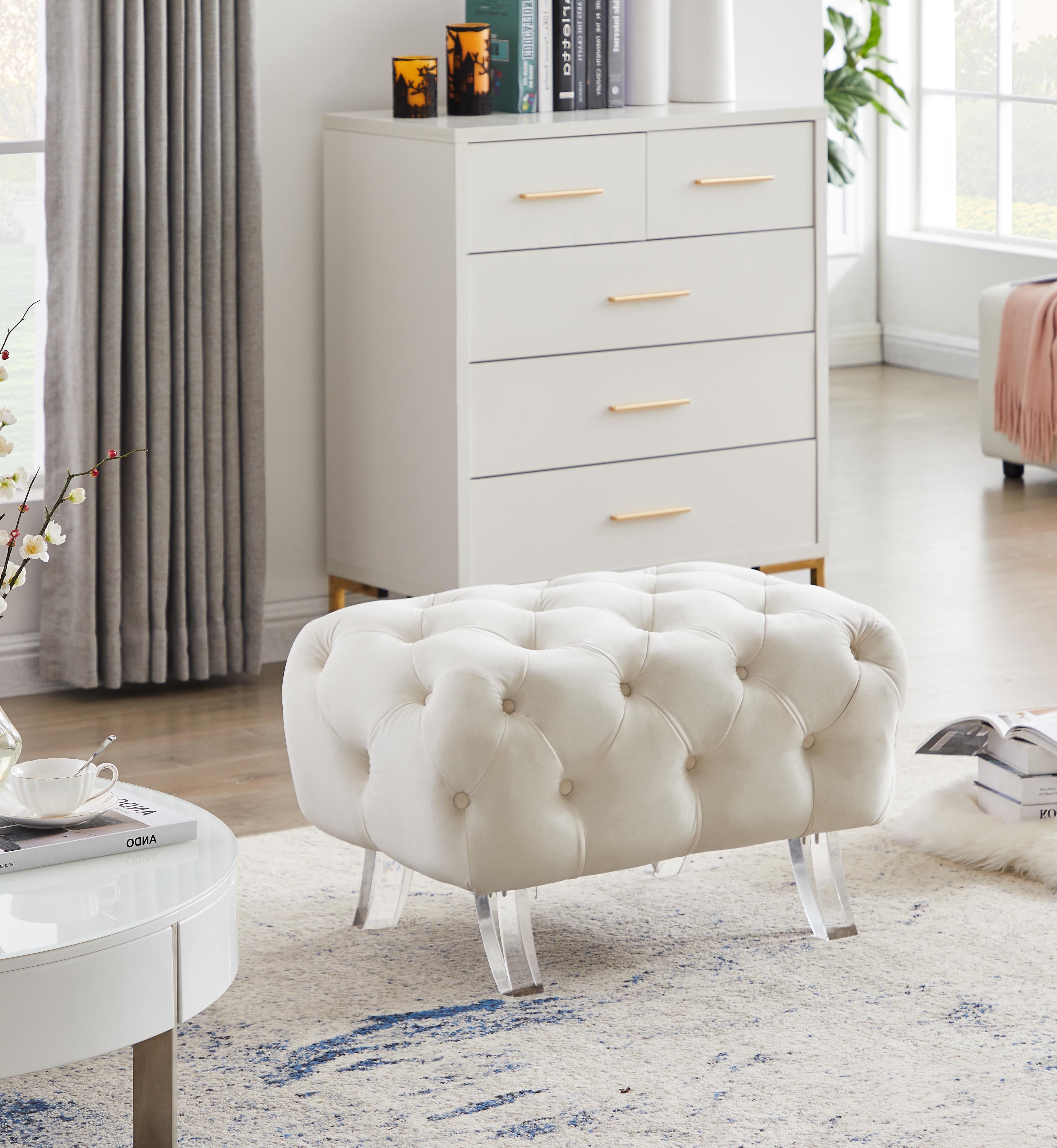 Crescent Cream Velvet Ottoman - Luxury Home Furniture (MI)