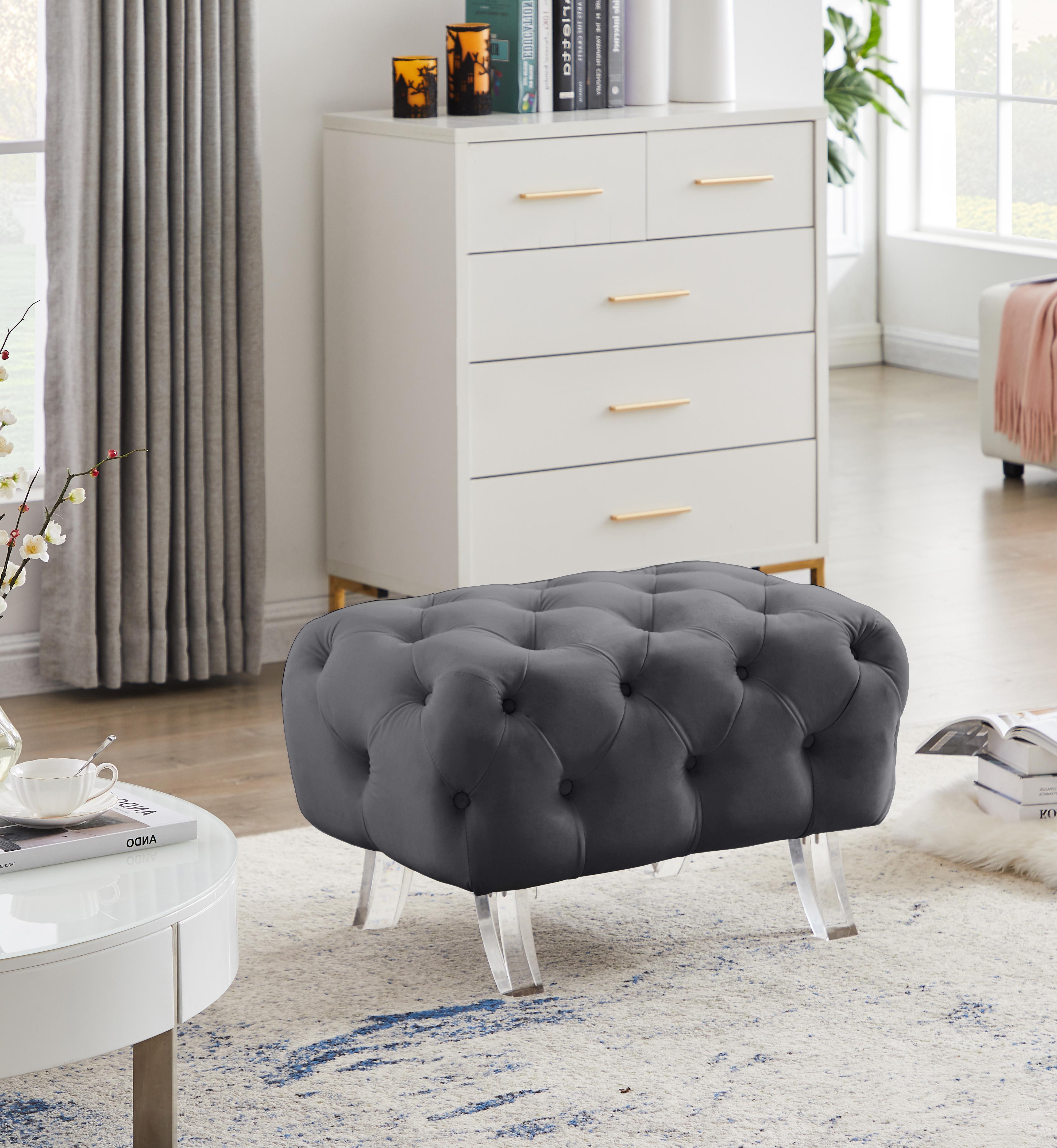 Crescent Grey Velvet Ottoman - Luxury Home Furniture (MI)