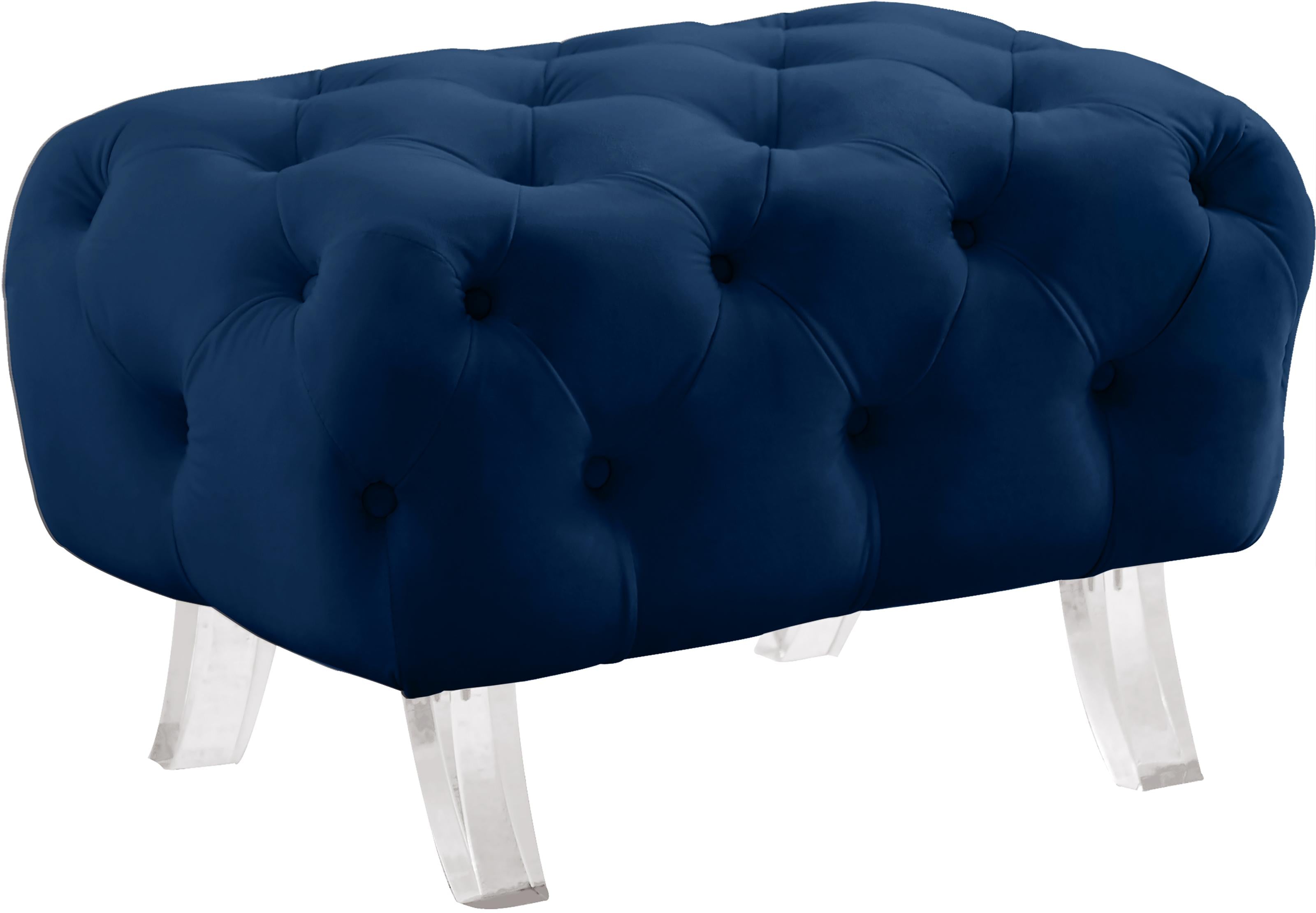 Crescent Navy Velvet Ottoman - Luxury Home Furniture (MI)
