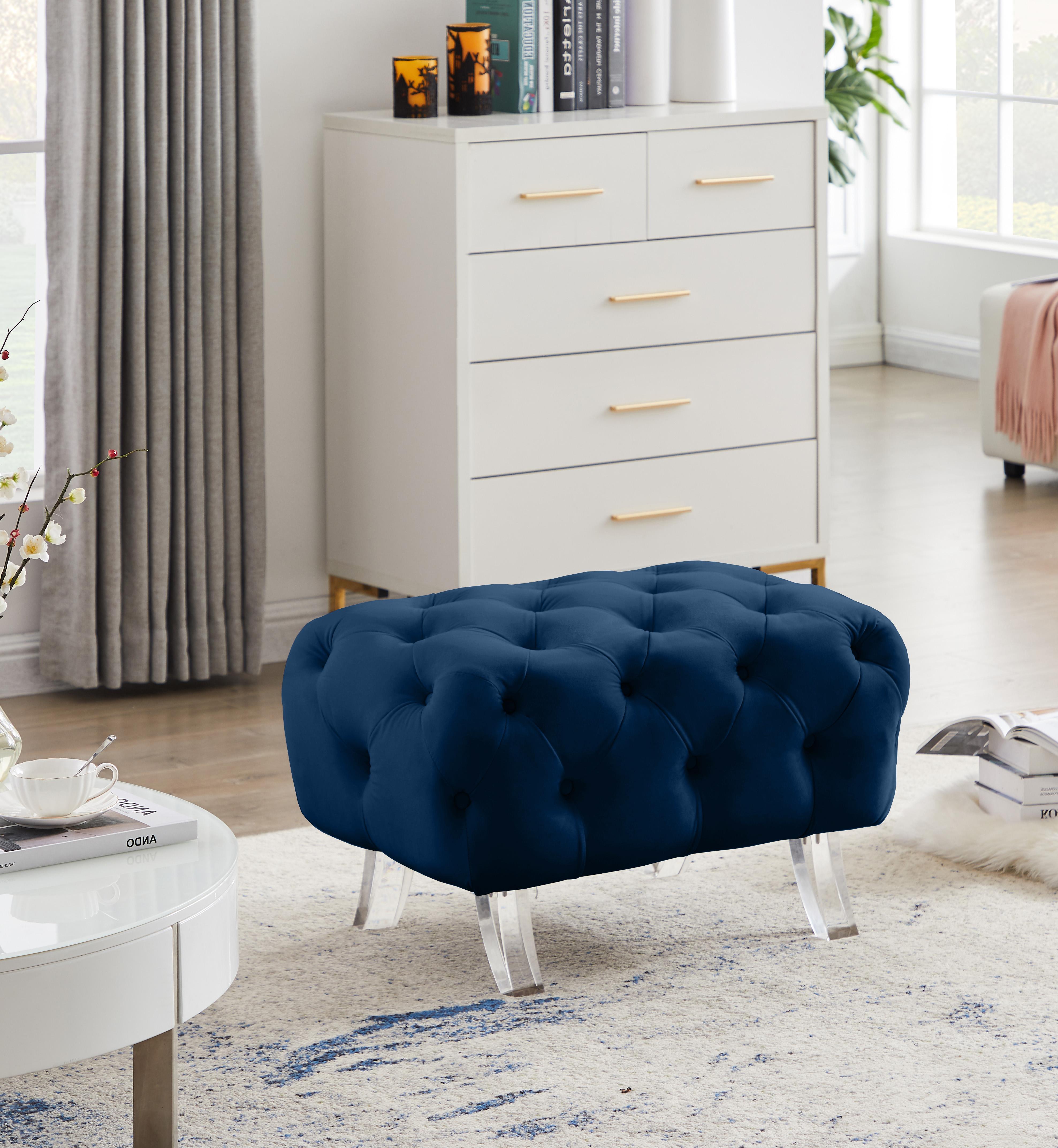 Crescent Navy Velvet Ottoman - Luxury Home Furniture (MI)