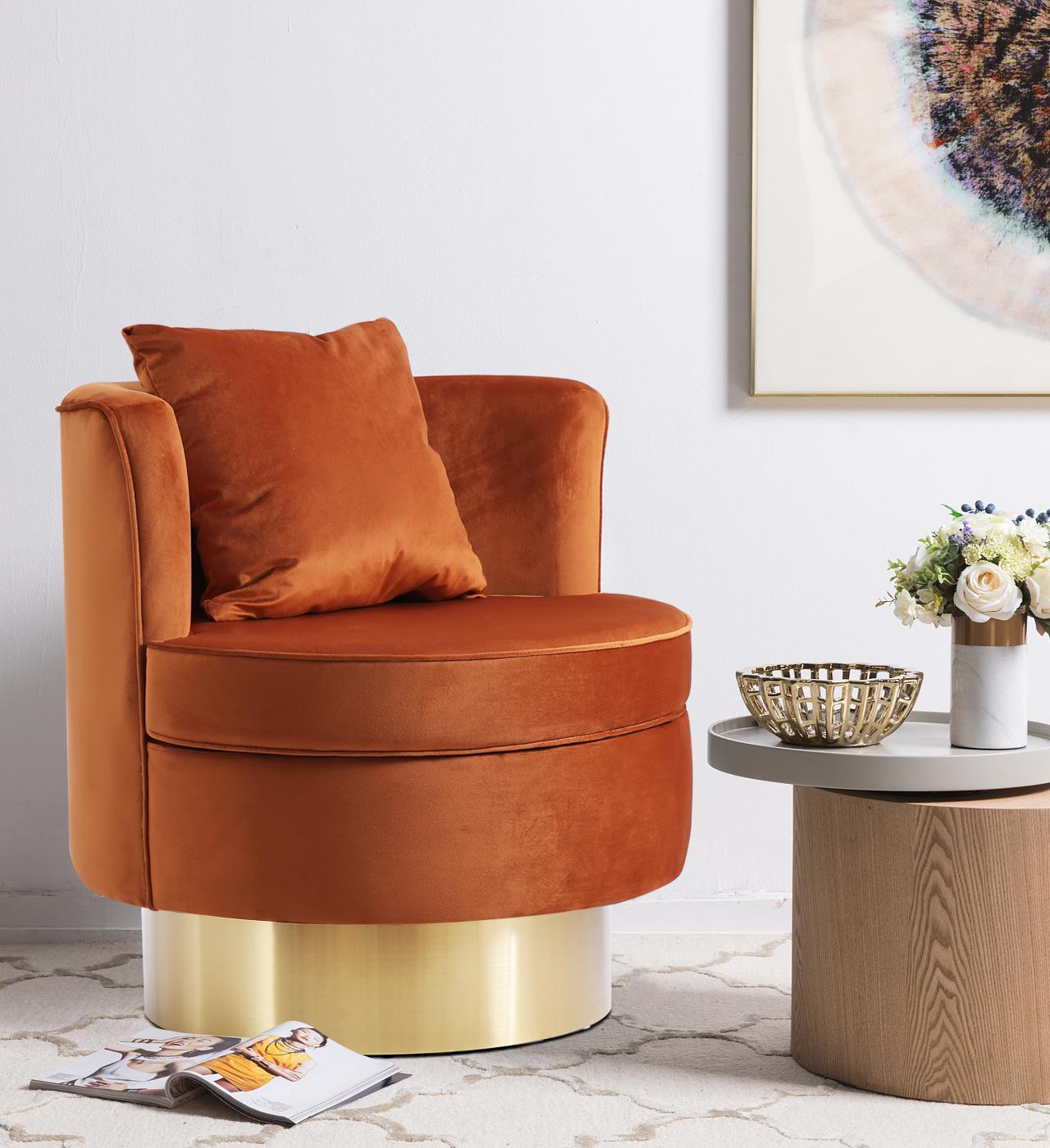 Kendra Cognac Velvet Accent Chair - Luxury Home Furniture (MI)