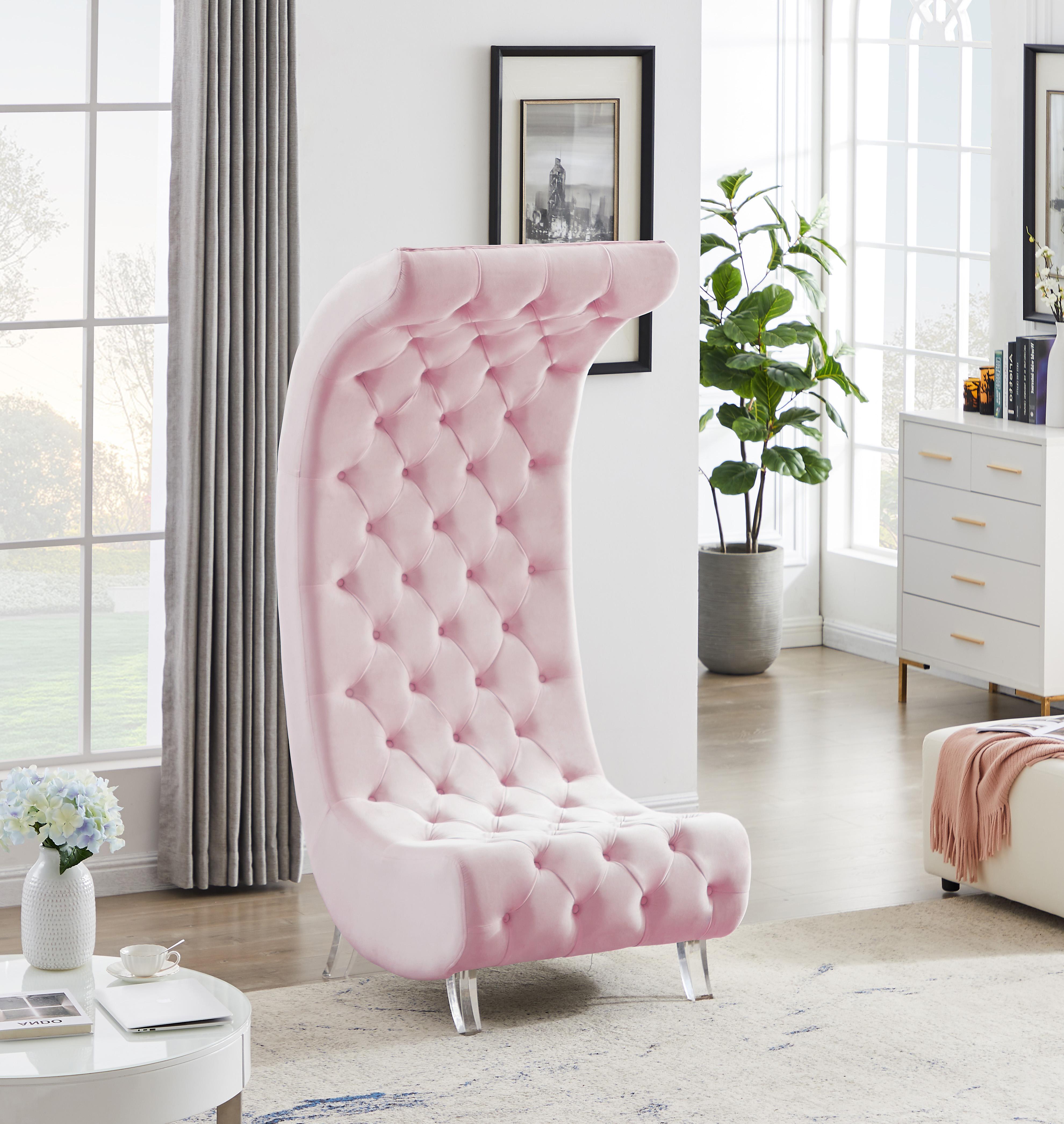 Crescent Pink Velvet Accent Chair - Luxury Home Furniture (MI)
