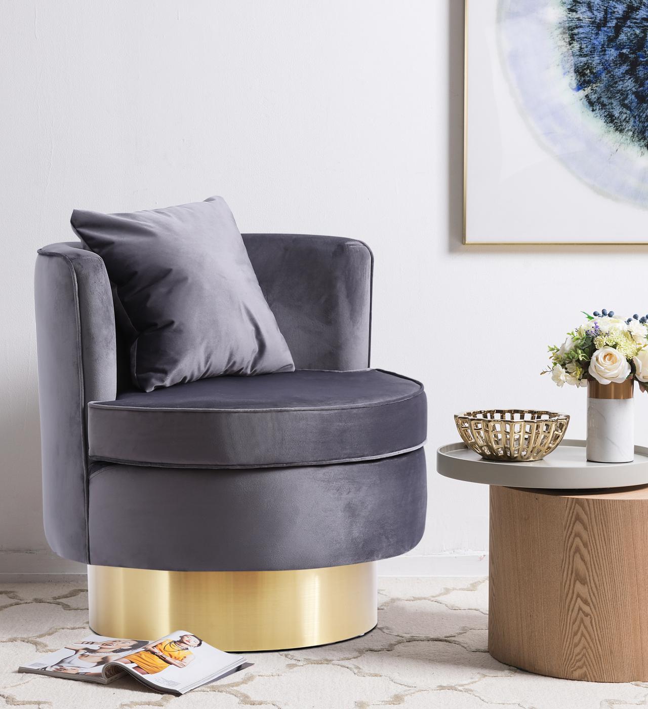 Kendra Grey Velvet Accent Chair - Luxury Home Furniture (MI)