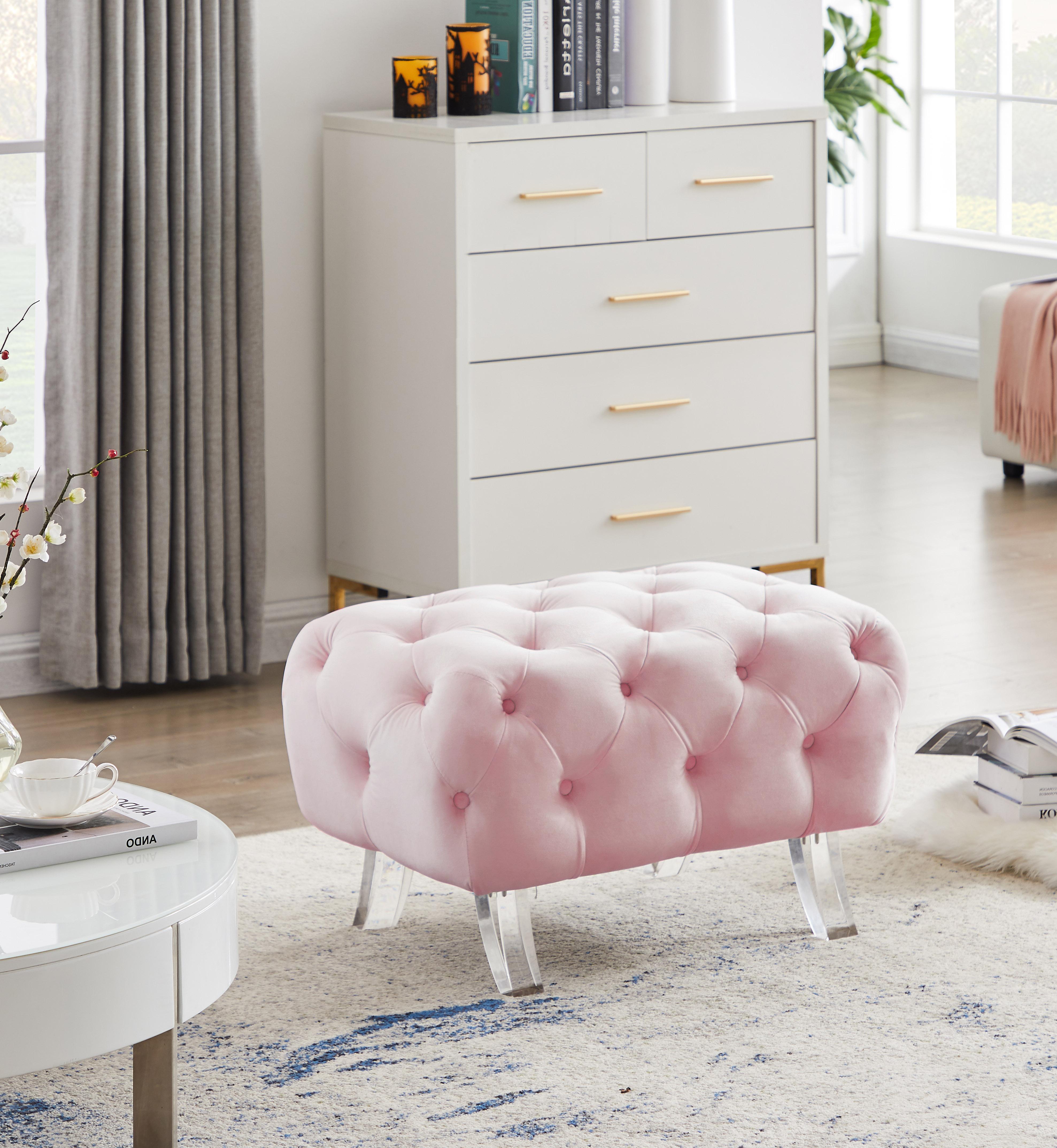 Crescent Pink Velvet Ottoman - Luxury Home Furniture (MI)