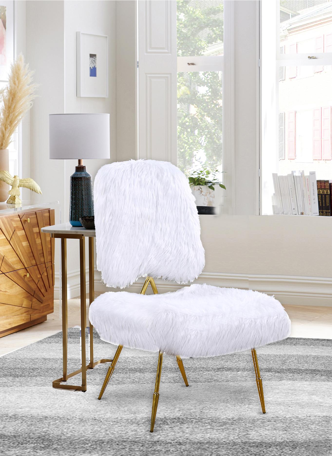 Magnolia White Faux Fur Accent Chair - Luxury Home Furniture (MI)