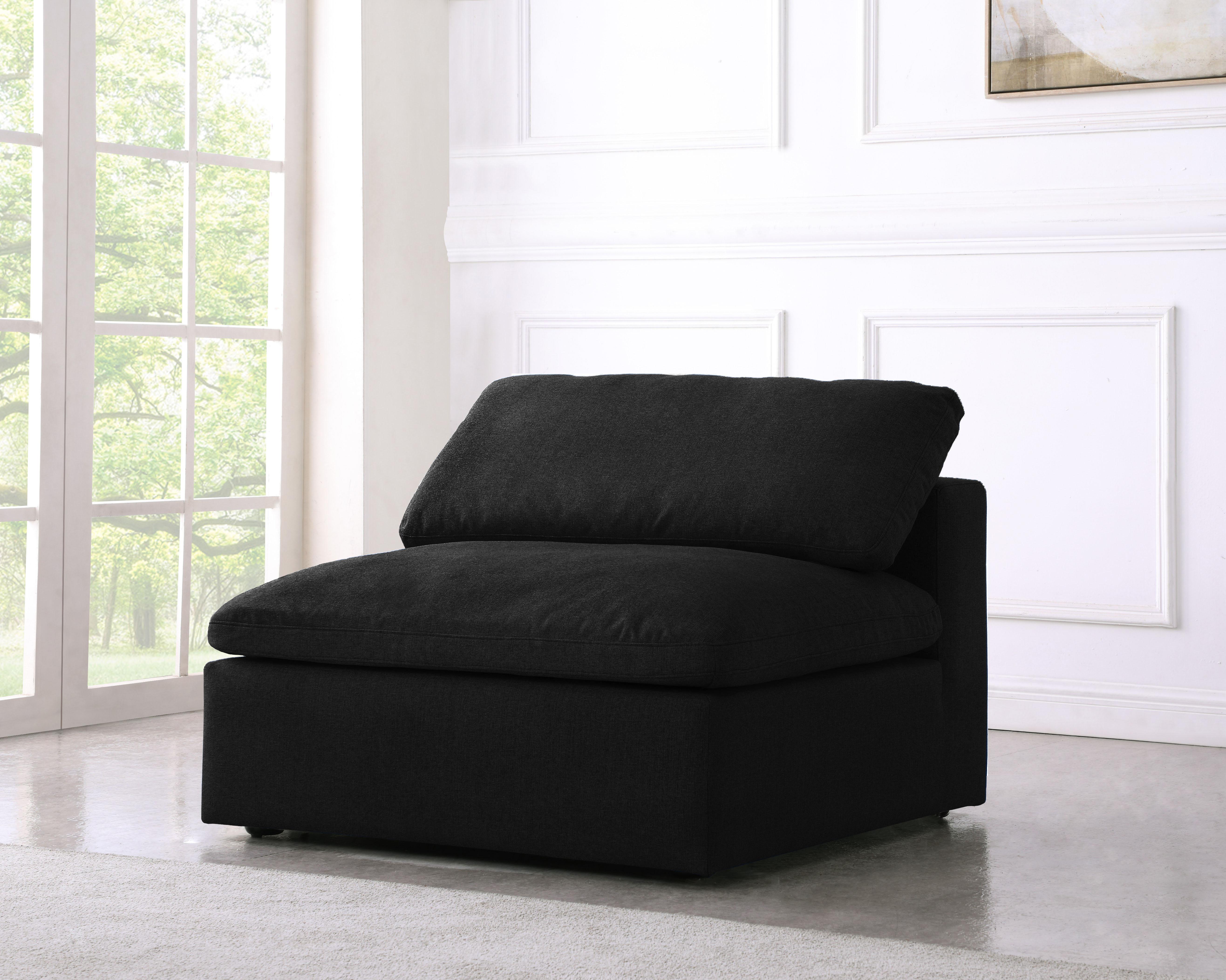 Serene Black Linen Fabric Deluxe Cloud Armless Chair - Luxury Home Furniture (MI)