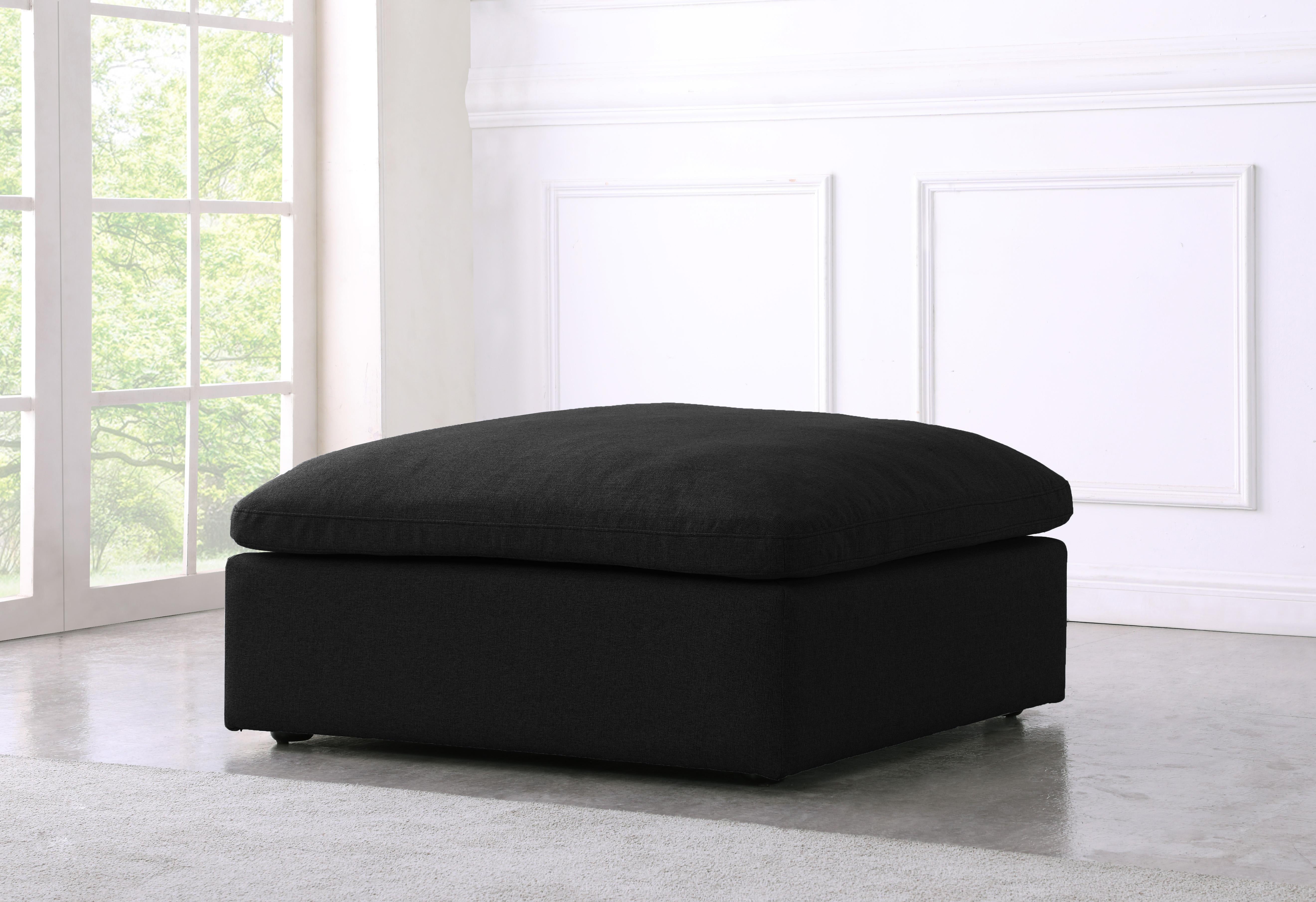 Serene Black Linen Fabric Deluxe Cloud Ottoman - Luxury Home Furniture (MI)
