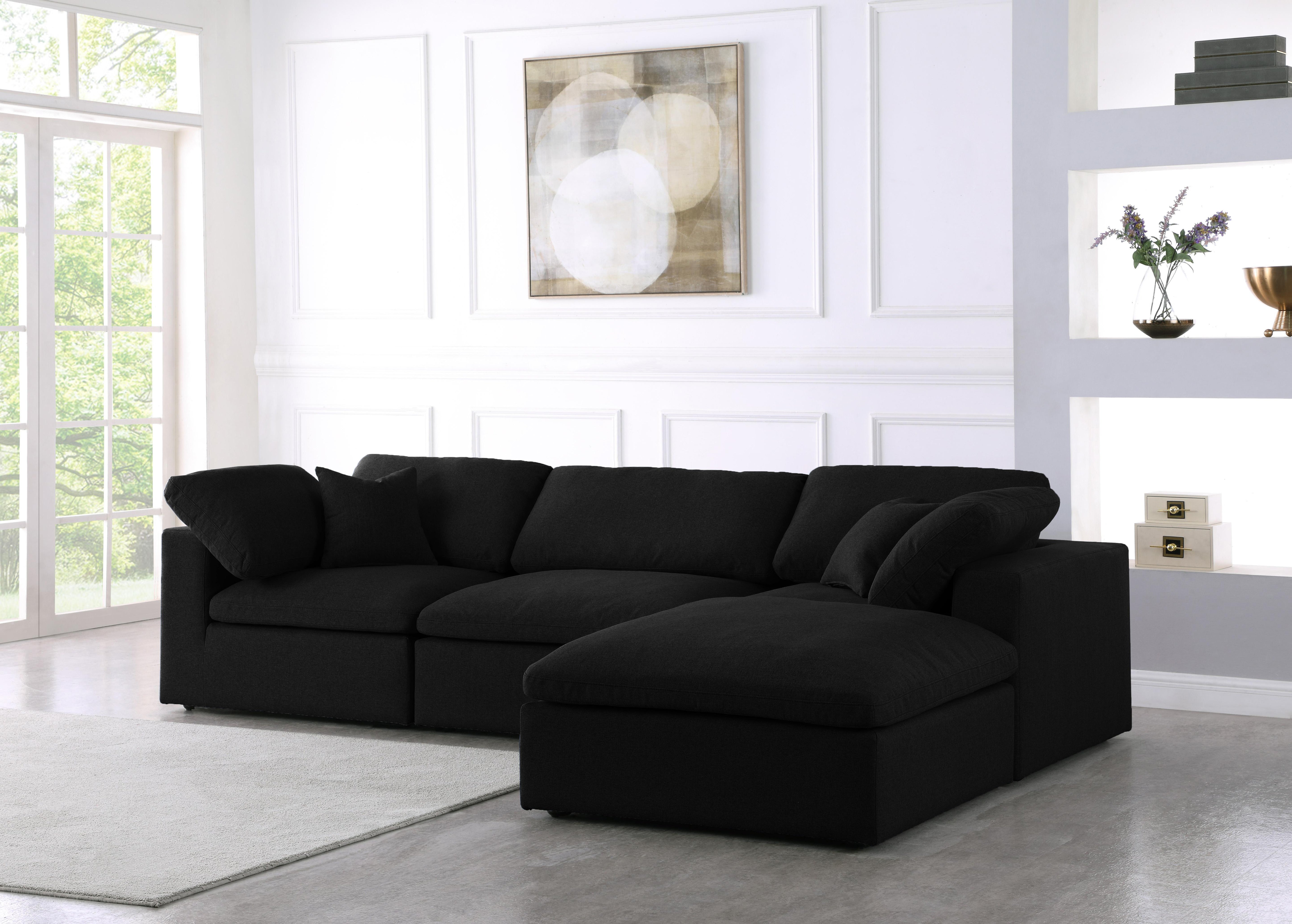 Serene Black Linen Fabric Deluxe Cloud Modular Sectional - Luxury Home Furniture (MI)