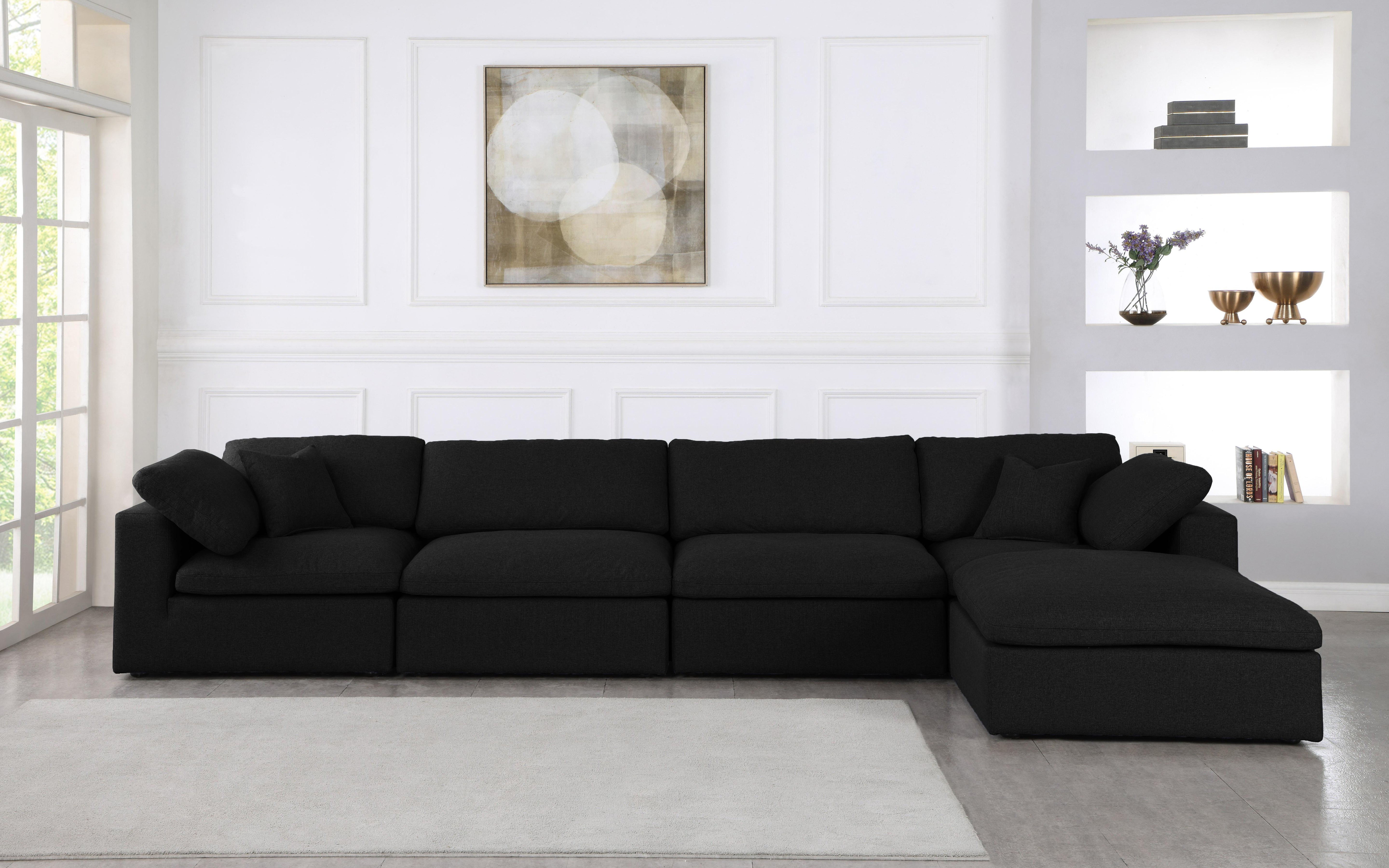 Serene Black Linen Fabric Deluxe Cloud Modular Sectional - Luxury Home Furniture (MI)