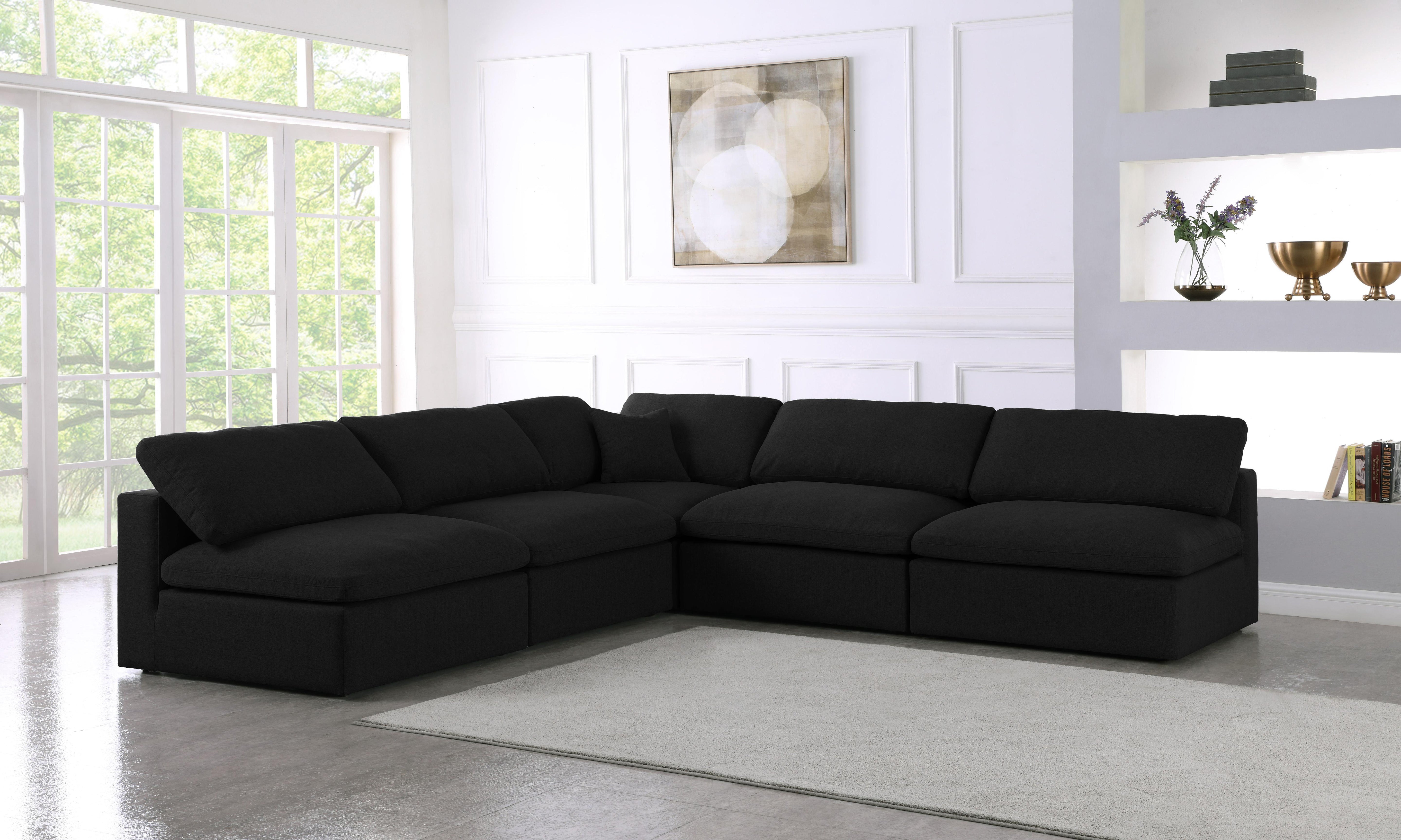 Serene Black Linen Fabric Deluxe Cloud Modular Sectional - Luxury Home Furniture (MI)