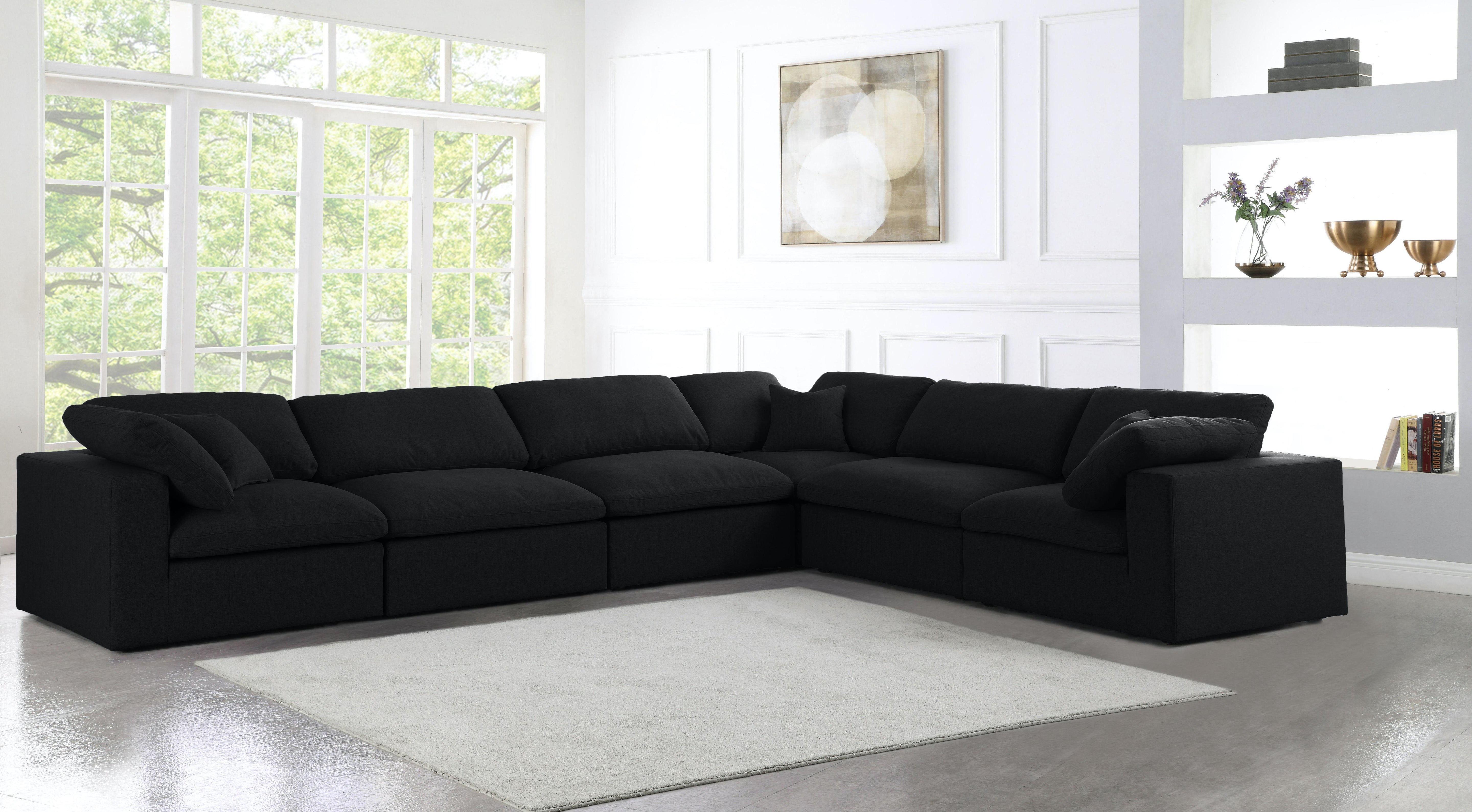 Serene Black Linen Fabric Deluxe Cloud Modular Sectional - Luxury Home Furniture (MI)